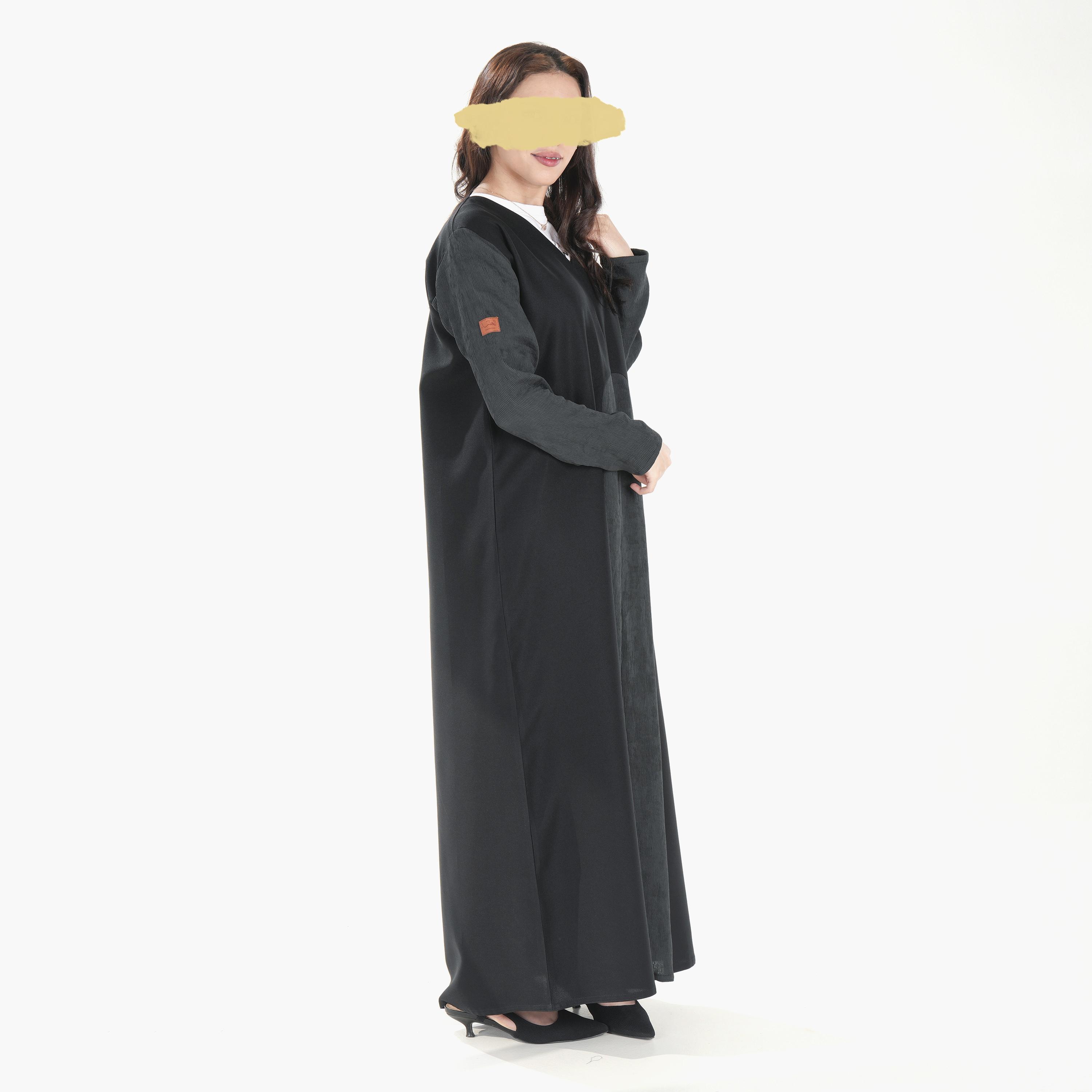 Ramshaa Colour Blocked V-Neck Abaya with Hijab-women-arabicclothing-abayas-image-3