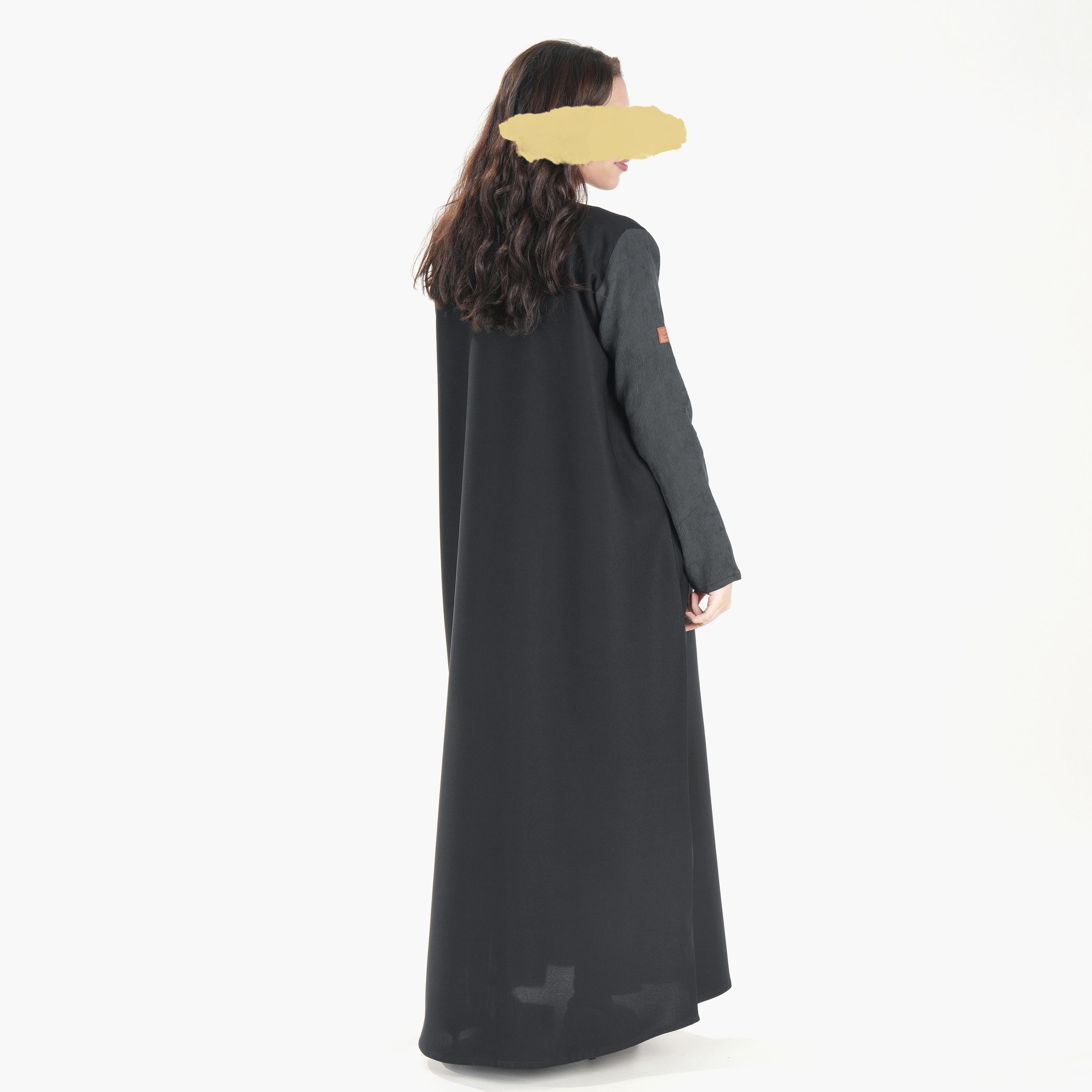 Ramshaa Colour Blocked V-Neck Abaya with Hijab-women-arabicclothing-abayas-image-4