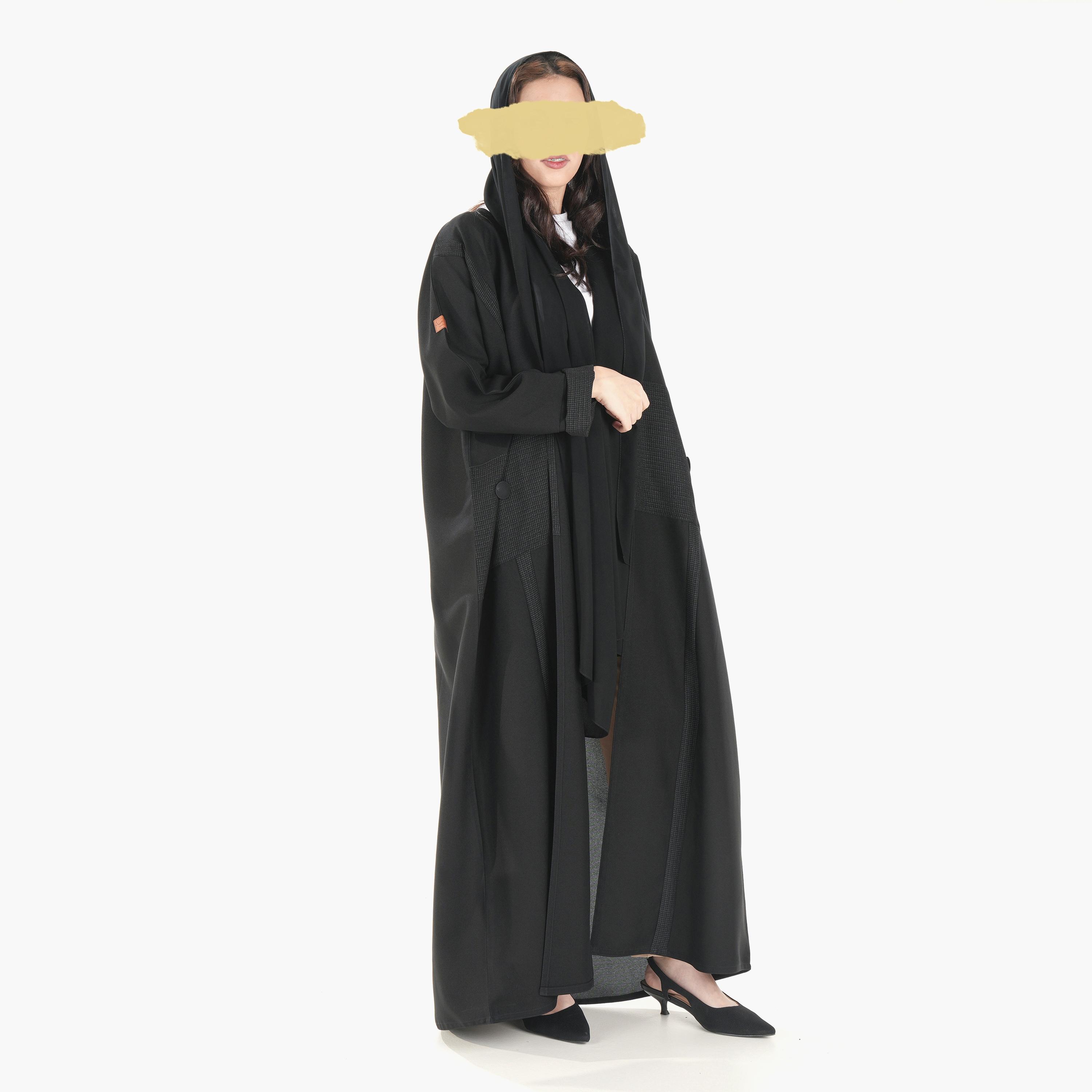 Ramshaa Textured Abaya with Hijab-women-arabicclothing-abayas-image-1
