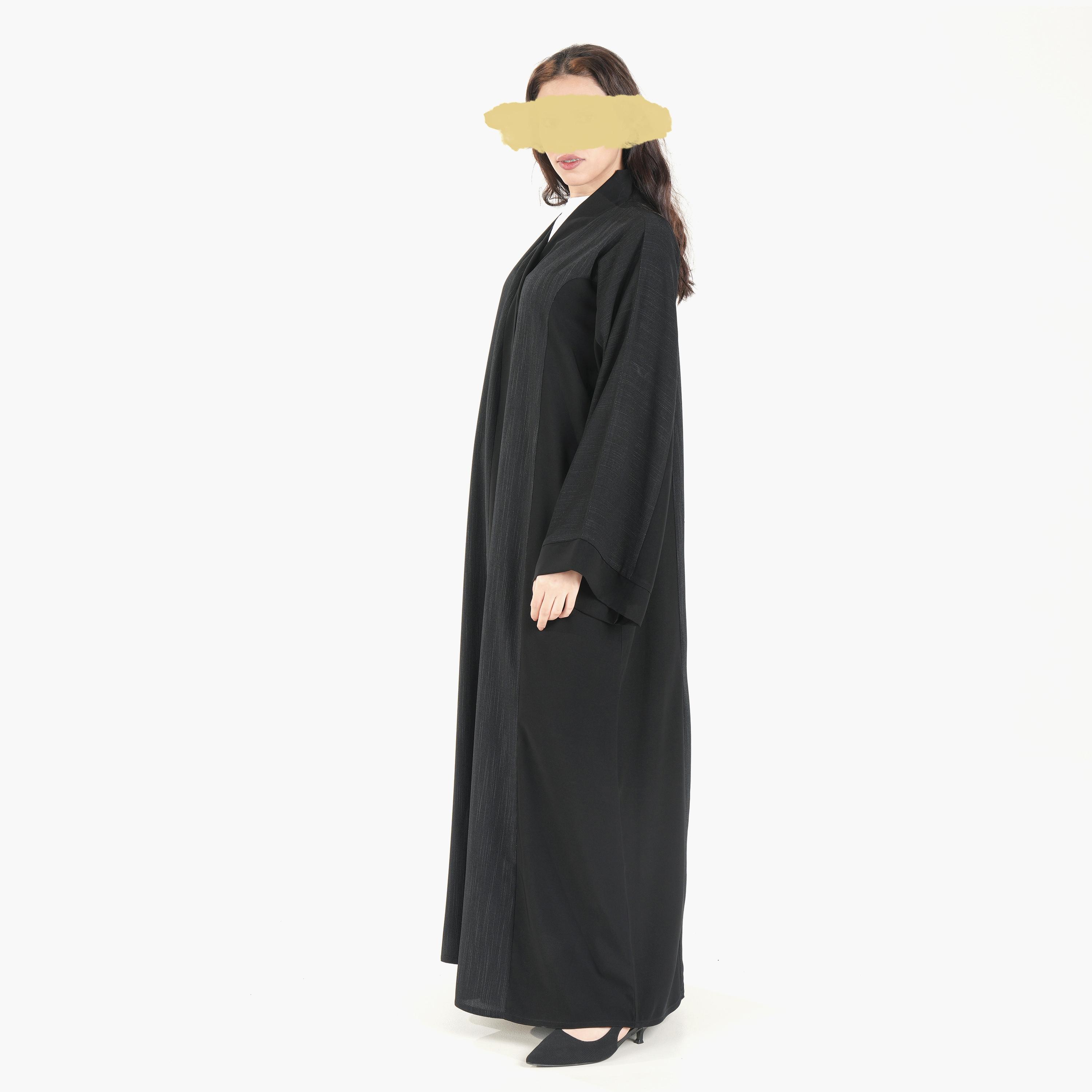 Ramshaa Textured Inner Drawstring Abaya with Hijab-women-arabicclothing-abayas-image-3