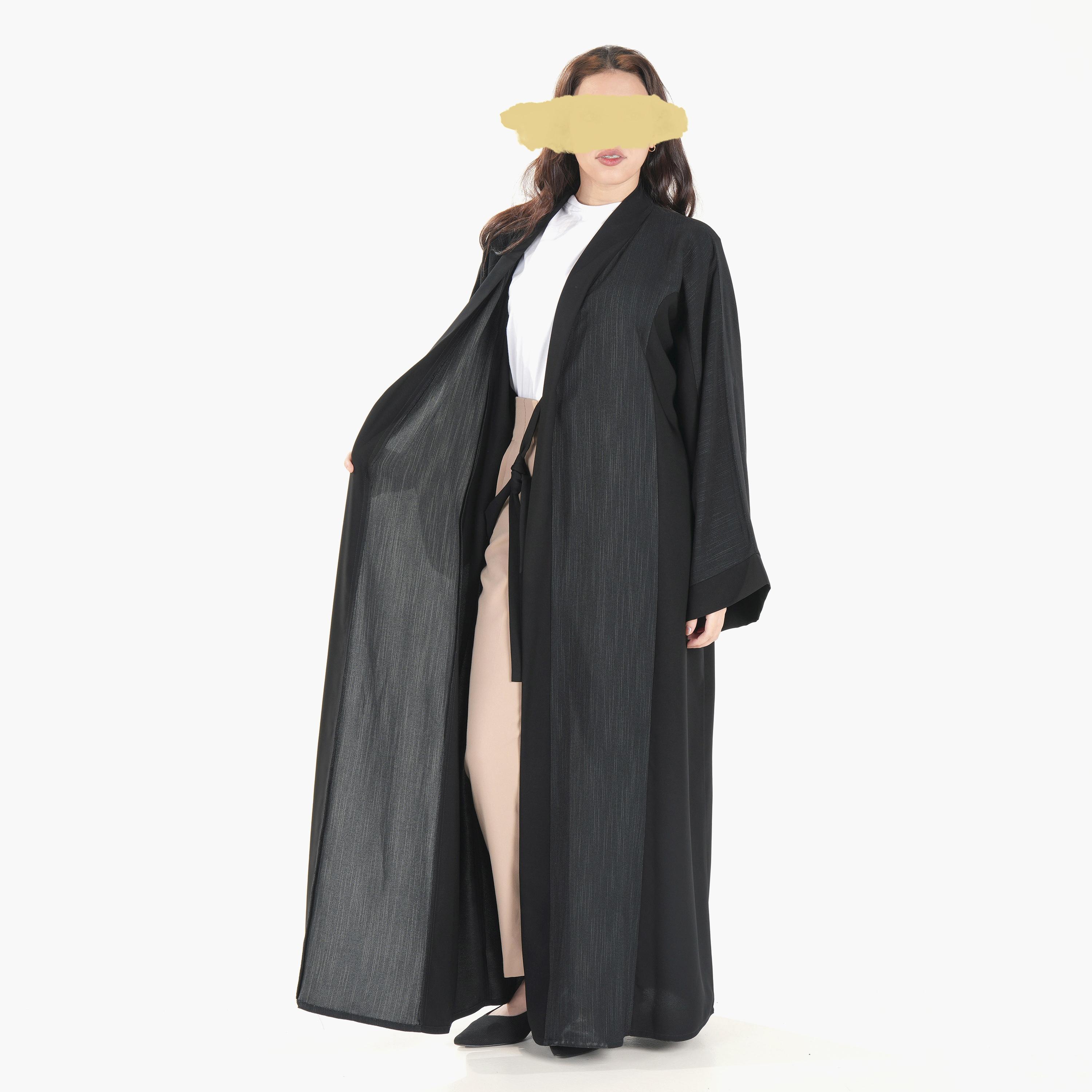 Ramshaa Textured Inner Drawstring Abaya with Hijab-women-arabicclothing-abayas-image-4