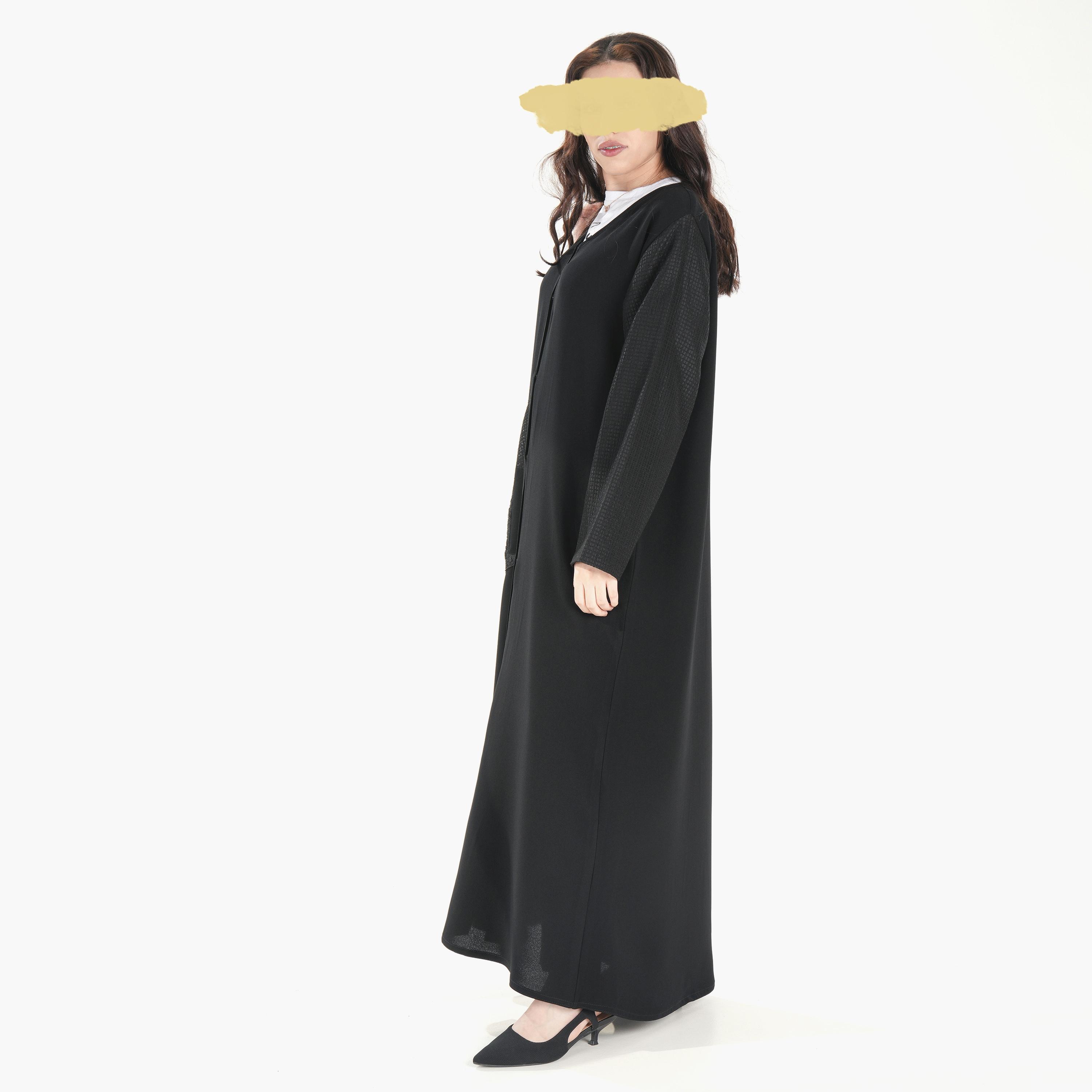 Ramshaa Plain V-Neck Patch Pocket Abaya with Hijab-women-arabicclothing-abayas-image-2