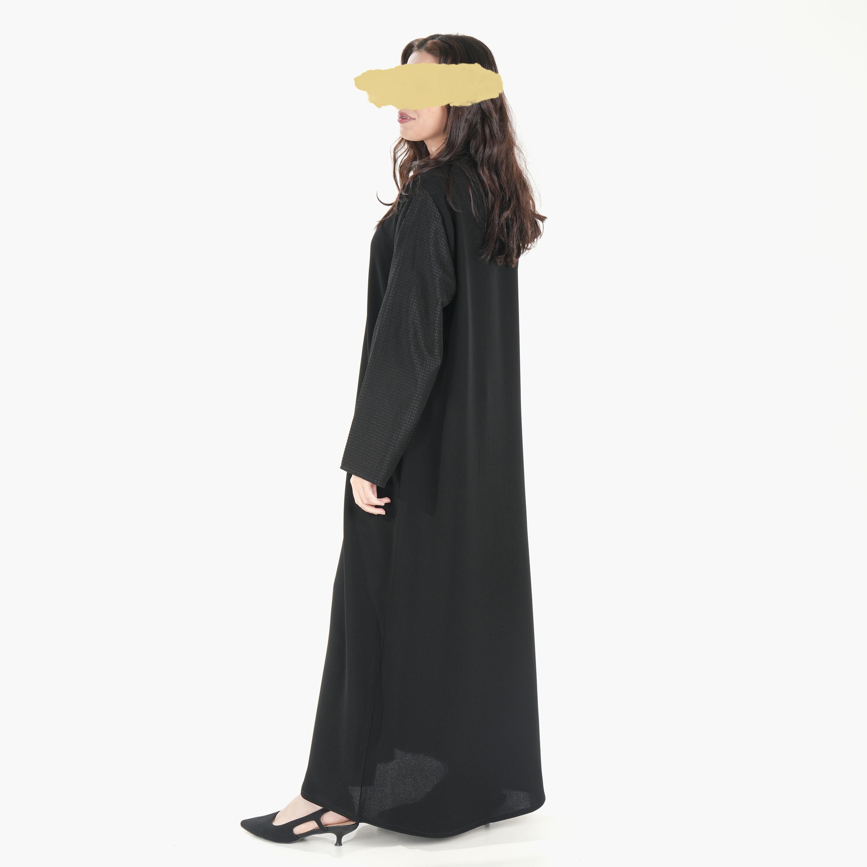 Ramshaa Plain V-Neck Patch Pocket Abaya with Hijab-women-arabicclothing-abayas-image-4