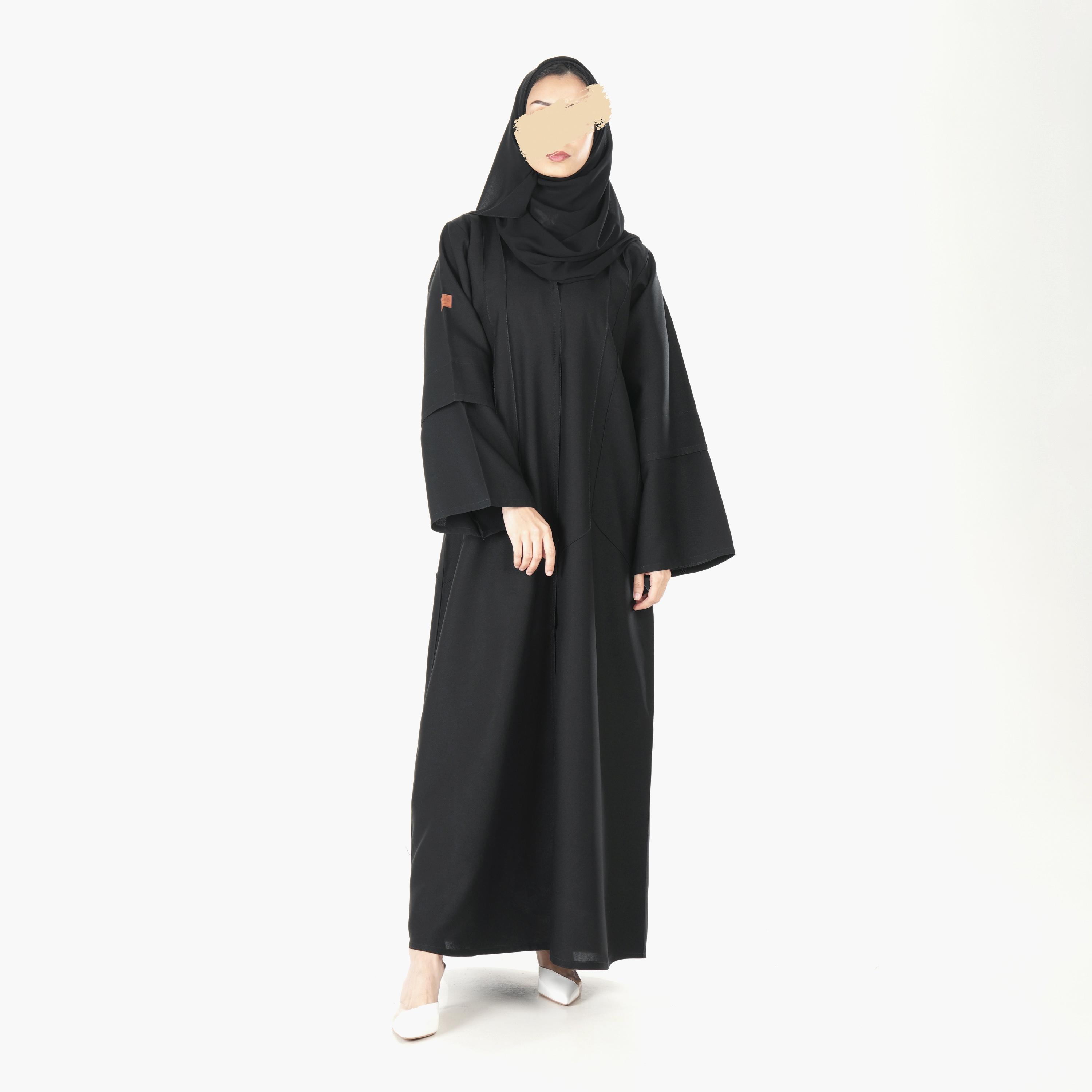 Ramshaa Plain Pocket Detail Abaya with Hijab-women-arabicclothing-abayas-image-1