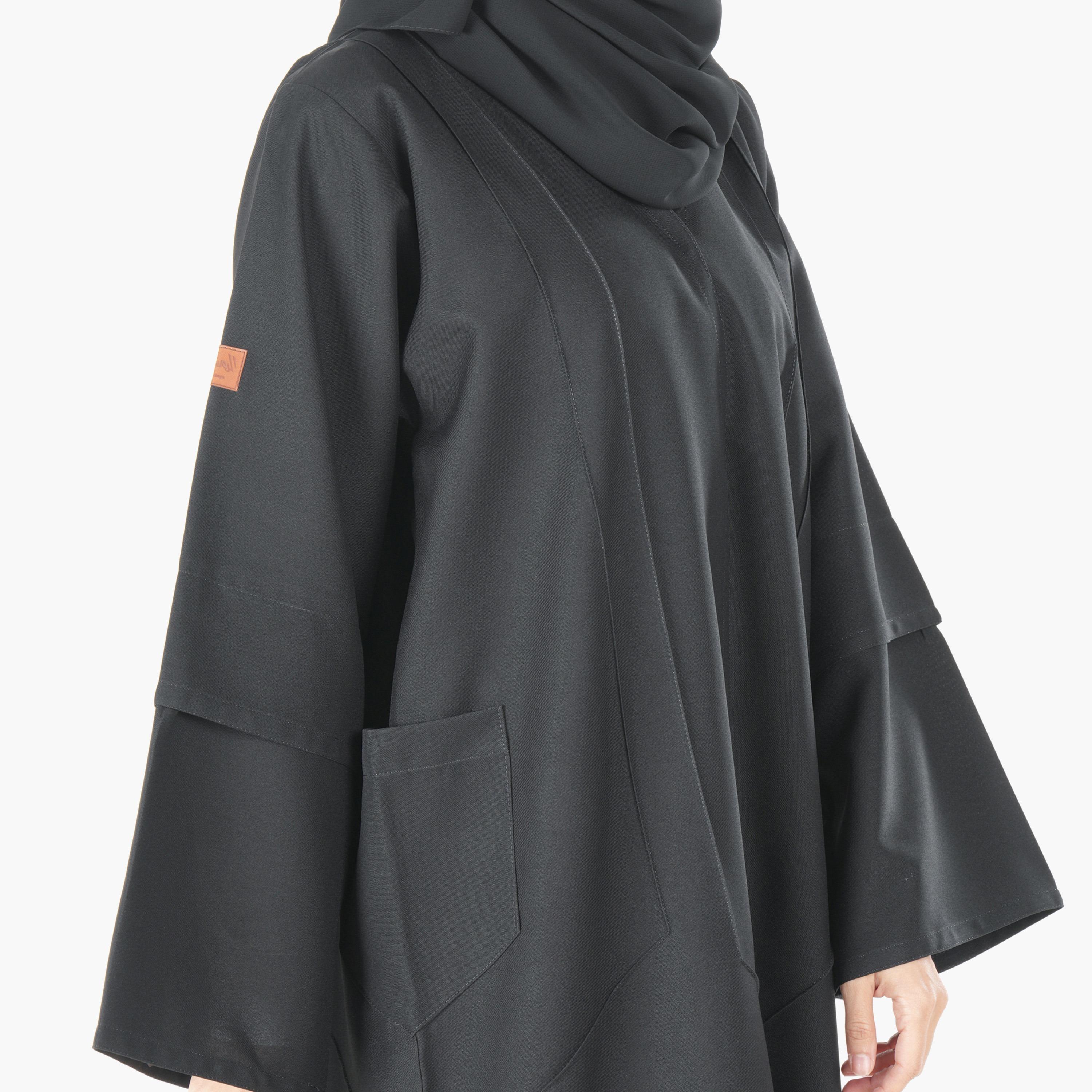 Ramshaa Plain Pocket Detail Abaya with Hijab-women-arabicclothing-abayas-image-2