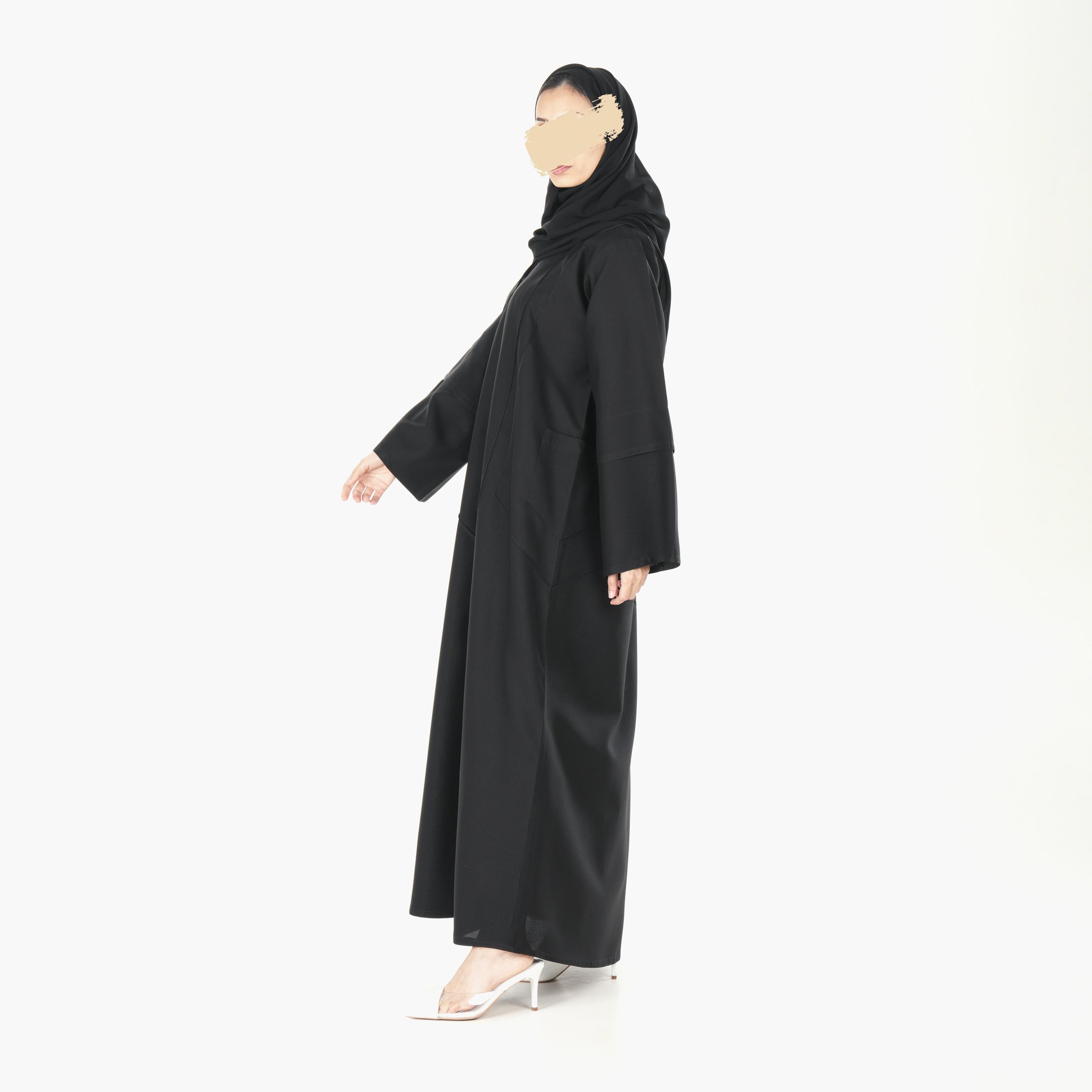 Ramshaa Plain Pocket Detail Abaya with Hijab-women-arabicclothing-abayas-image-3