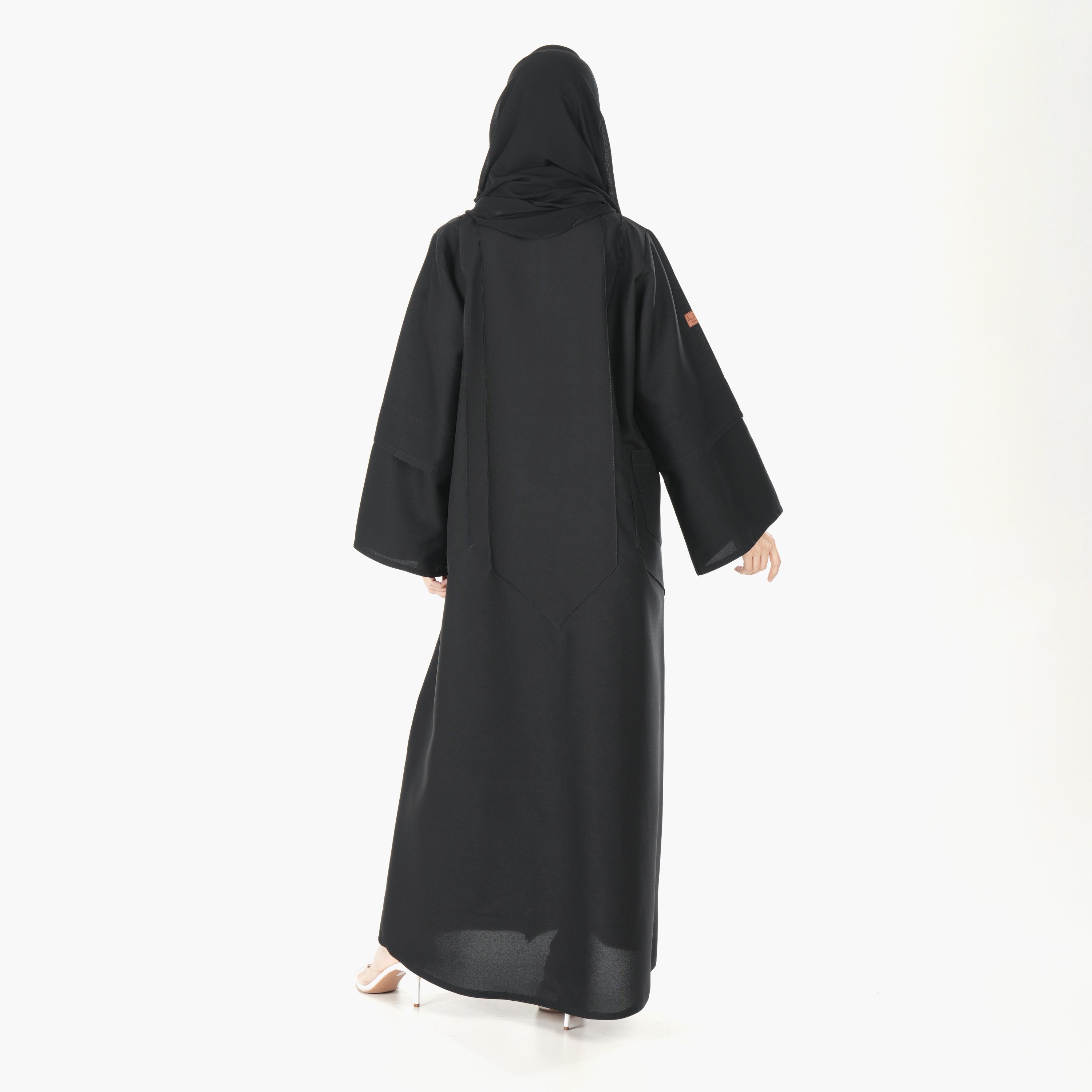 Ramshaa Plain Pocket Detail Abaya with Hijab-women-arabicclothing-abayas-image-4