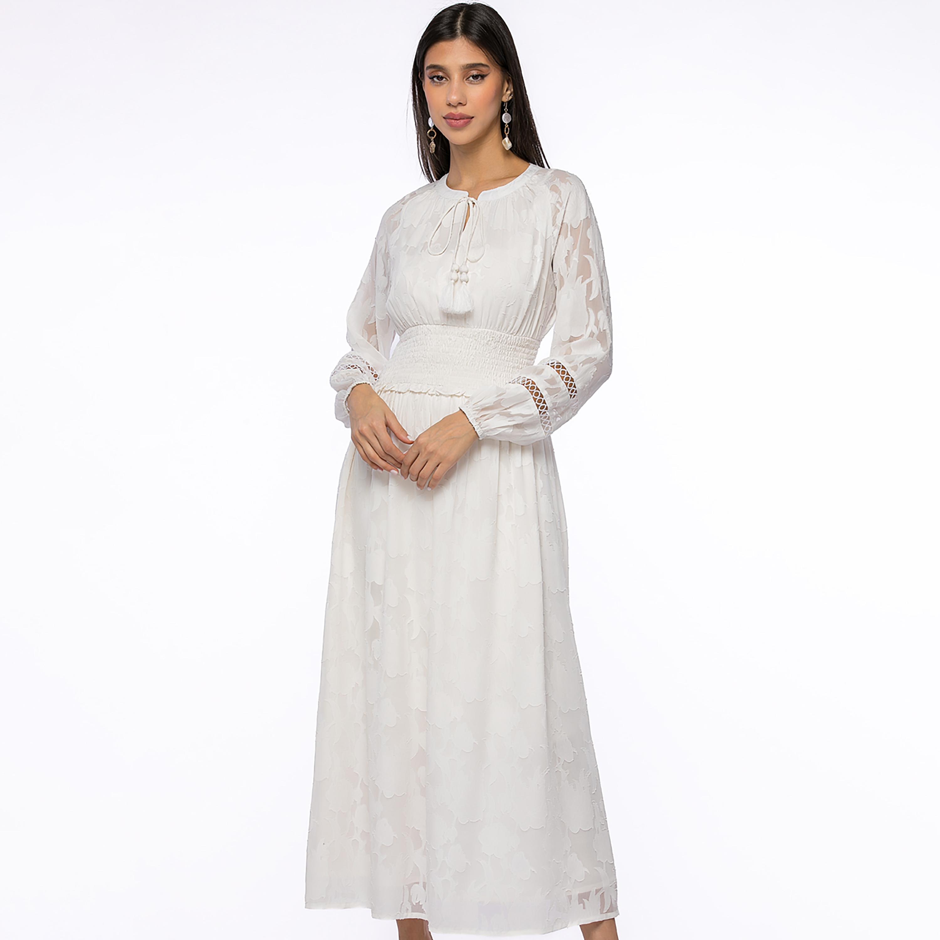 Rina Self Design Mandarin Neck Smocked Maxi Dress-women-clothing-dresses-image-2