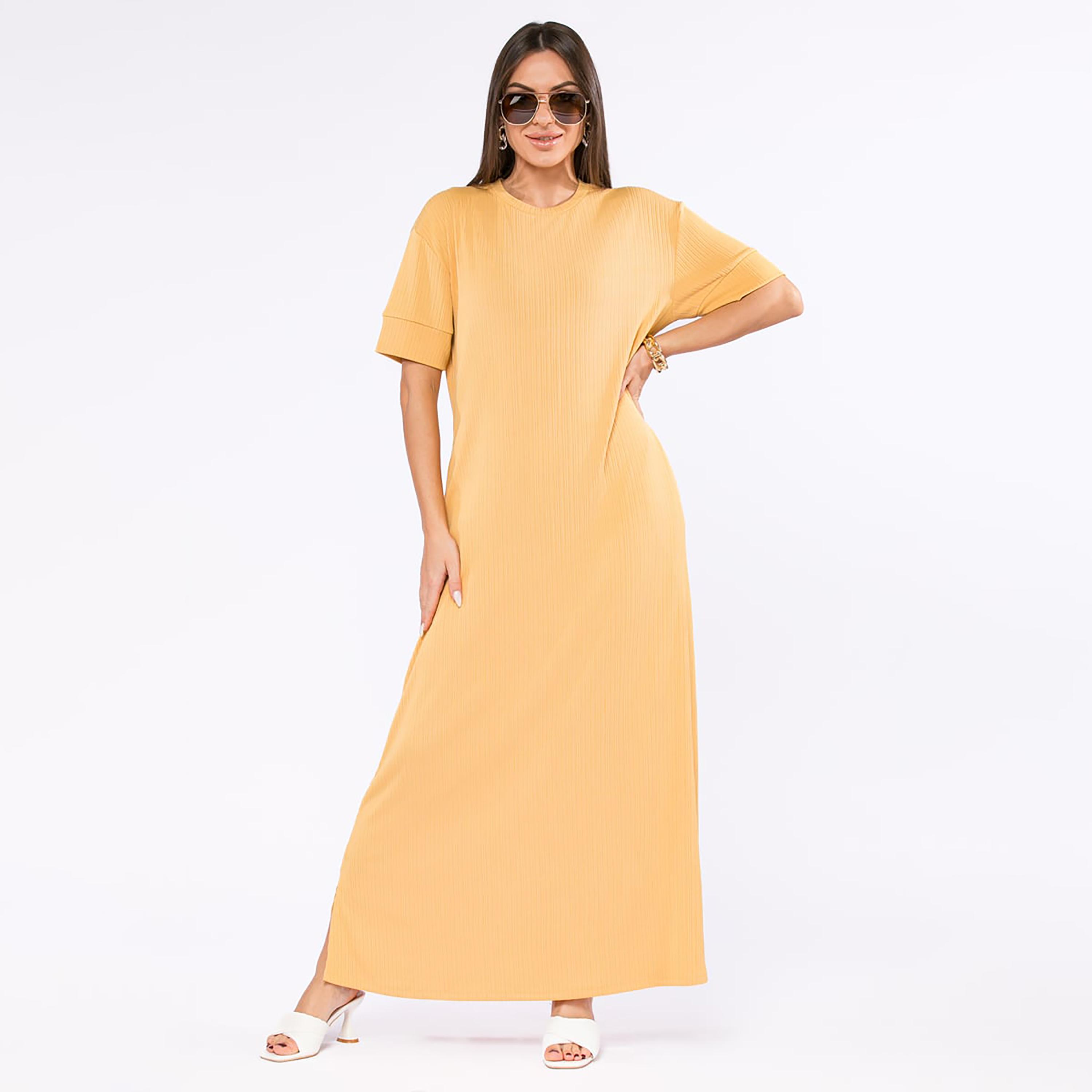 Rina Ribbed Round Neck A-Line Maxi Dress-women-arabicclothing-abayainner-image-1