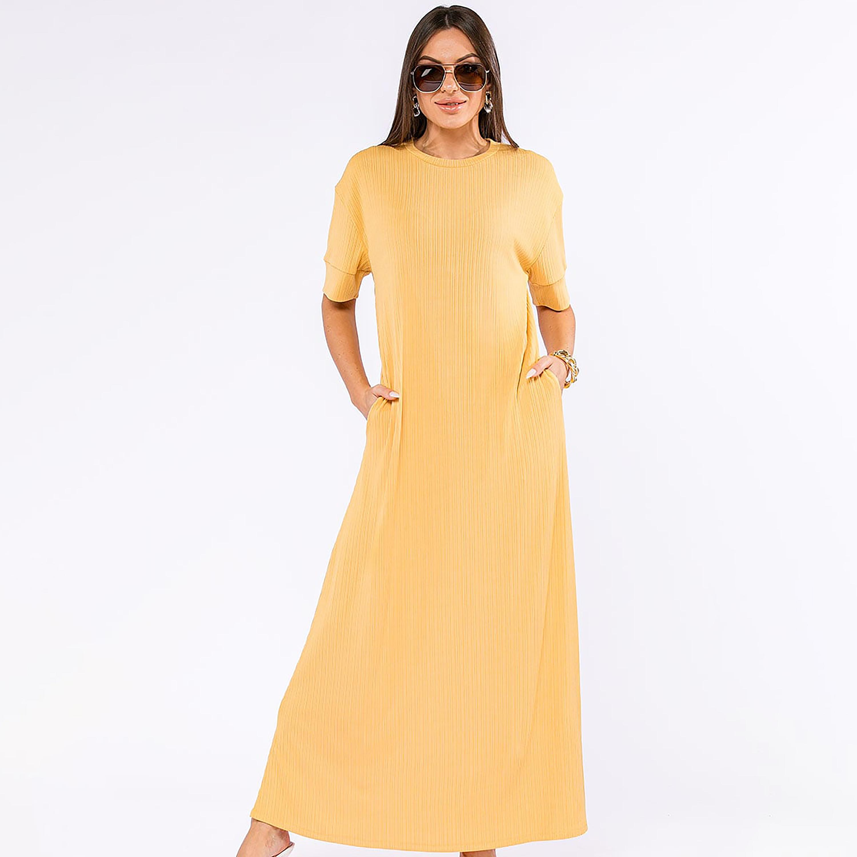 Rina Ribbed Round Neck A-Line Maxi Dress-women-arabicclothing-abayainner-image-2