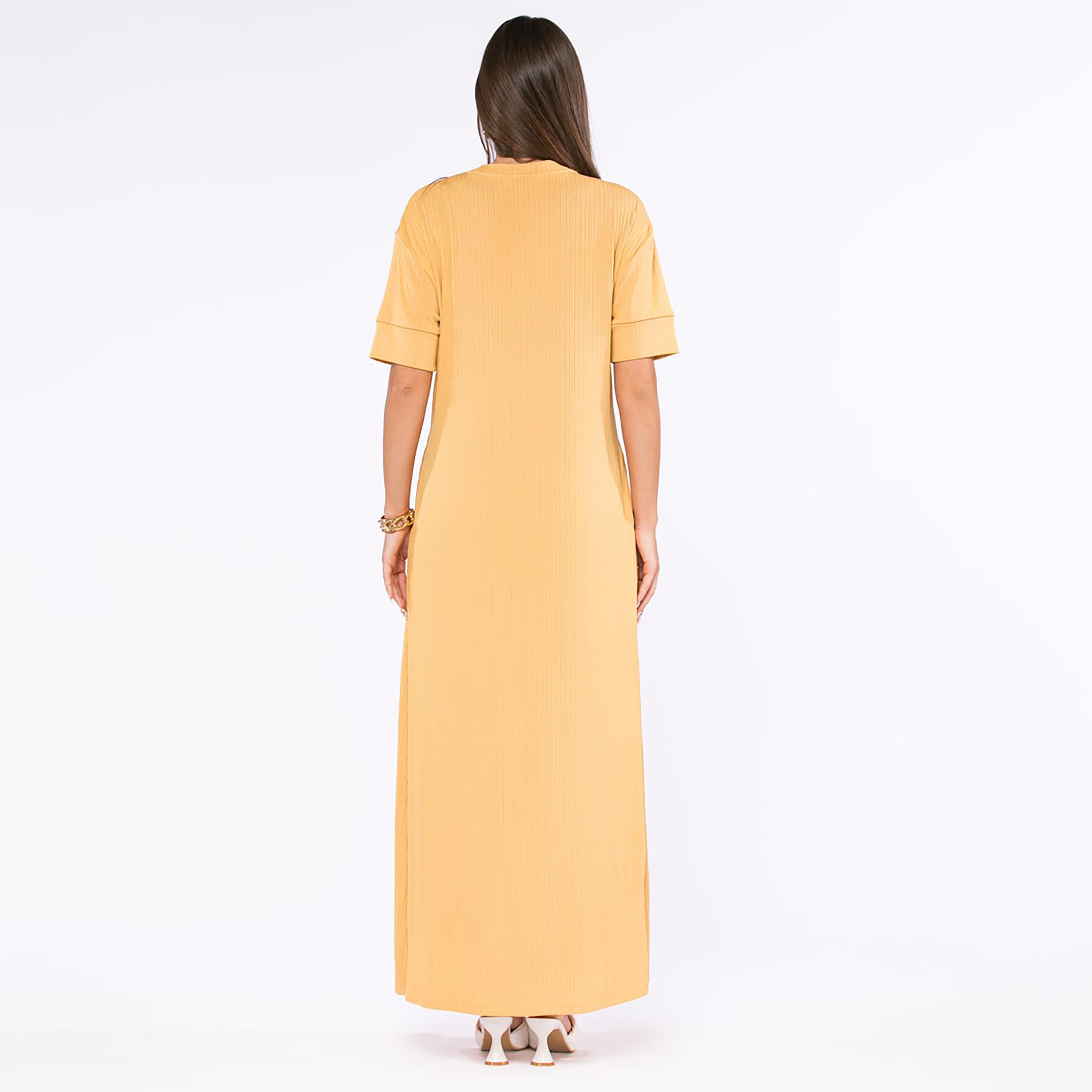 Rina Ribbed Round Neck A-Line Maxi Dress-women-arabicclothing-abayainner-image-4