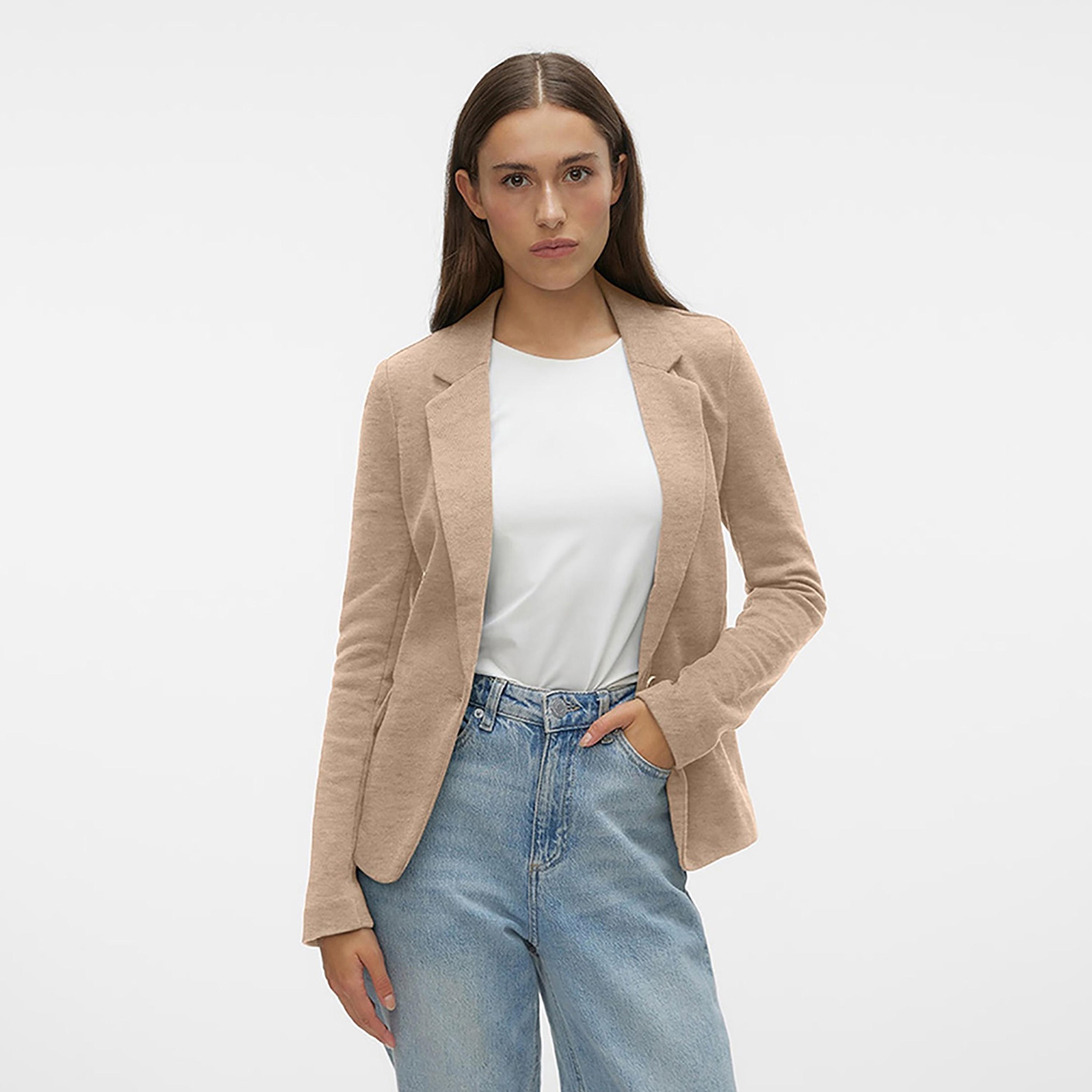 Vero Moda Beige Lapel Collared Women's Blazer-women-clothing-coatsandjackets-blazers-image-1