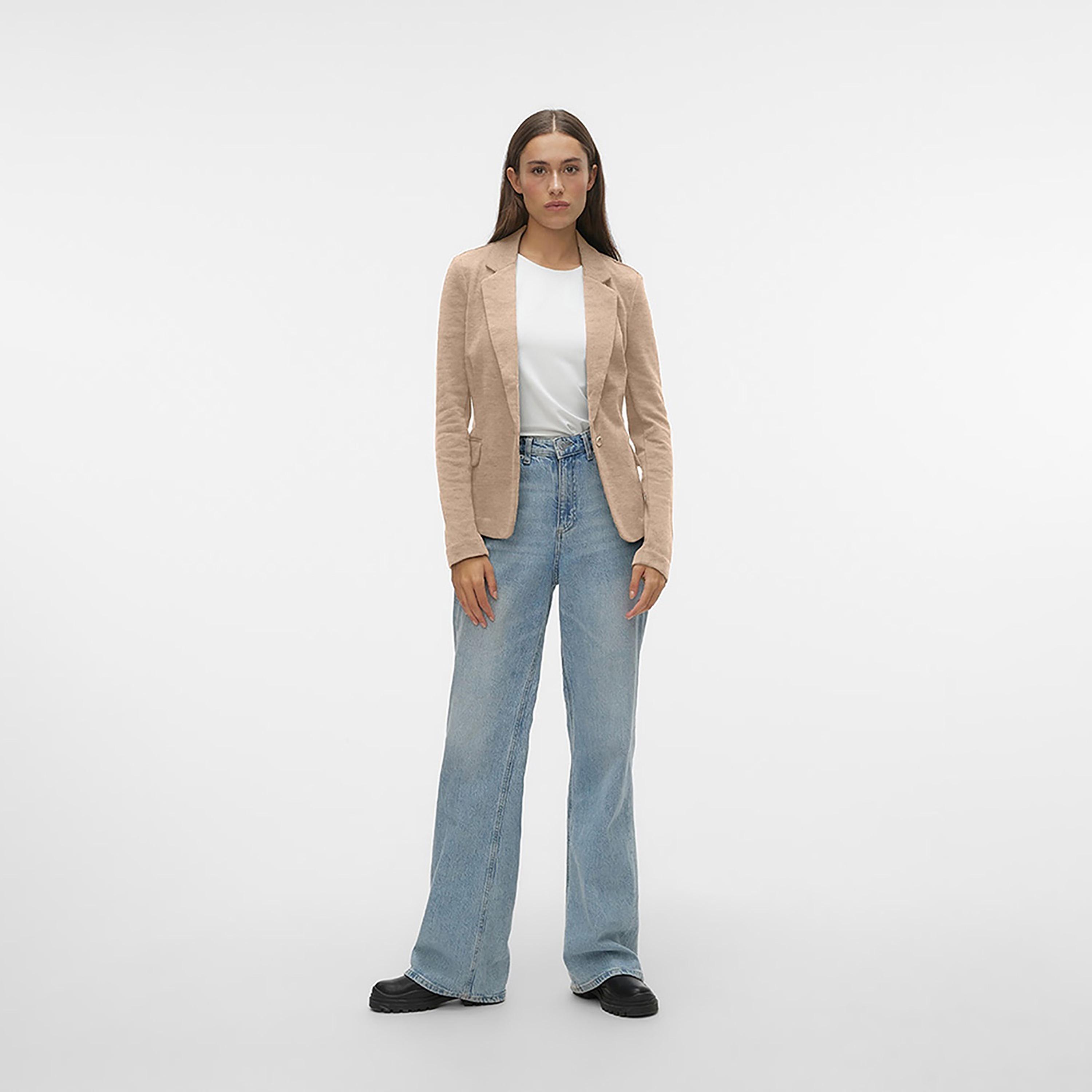 Vero Moda Beige Lapel Collared Women's Blazer-women-clothing-coatsandjackets-blazers-image-2