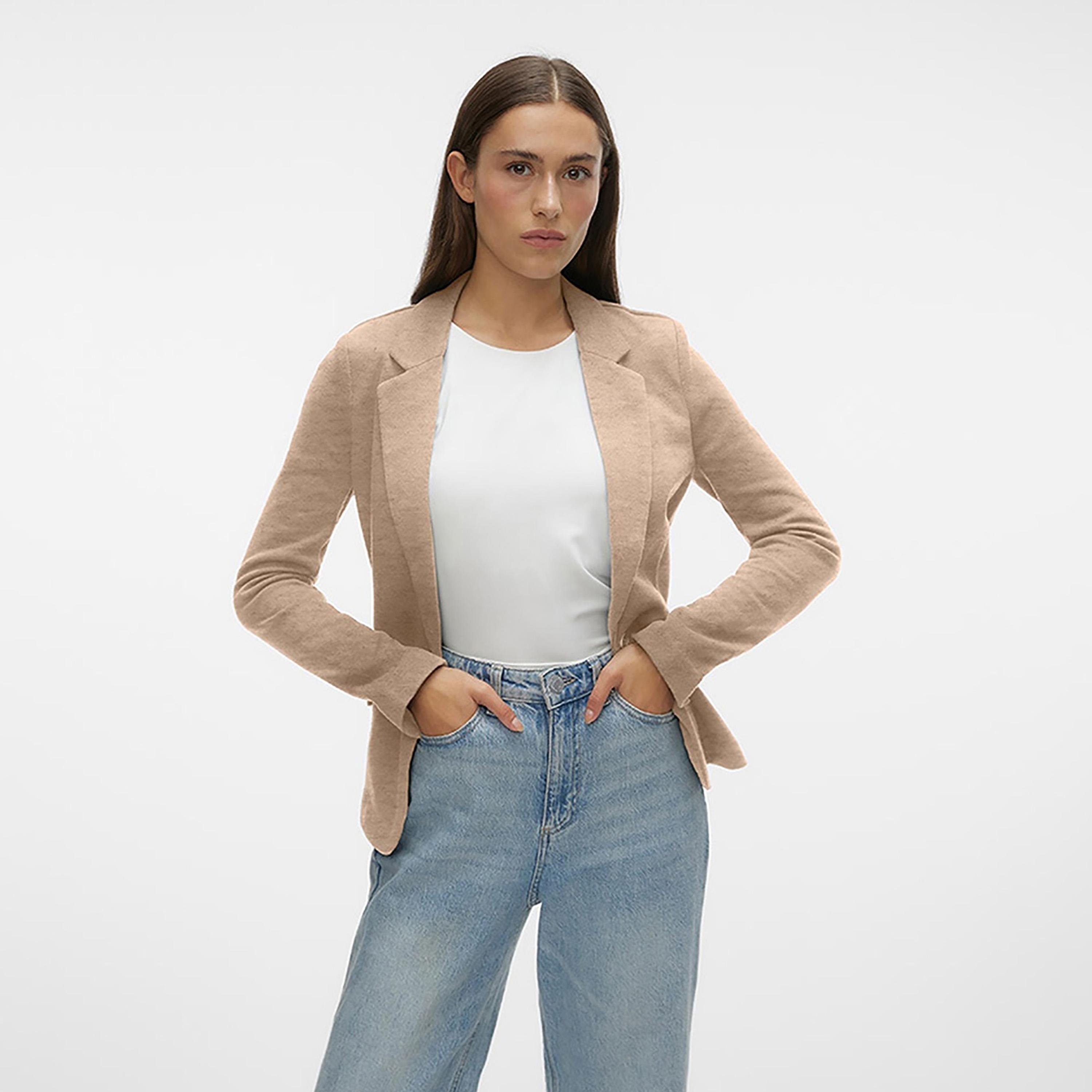 Vero Moda Beige Lapel Collared Women's Blazer-women-clothing-coatsandjackets-blazers-image-4