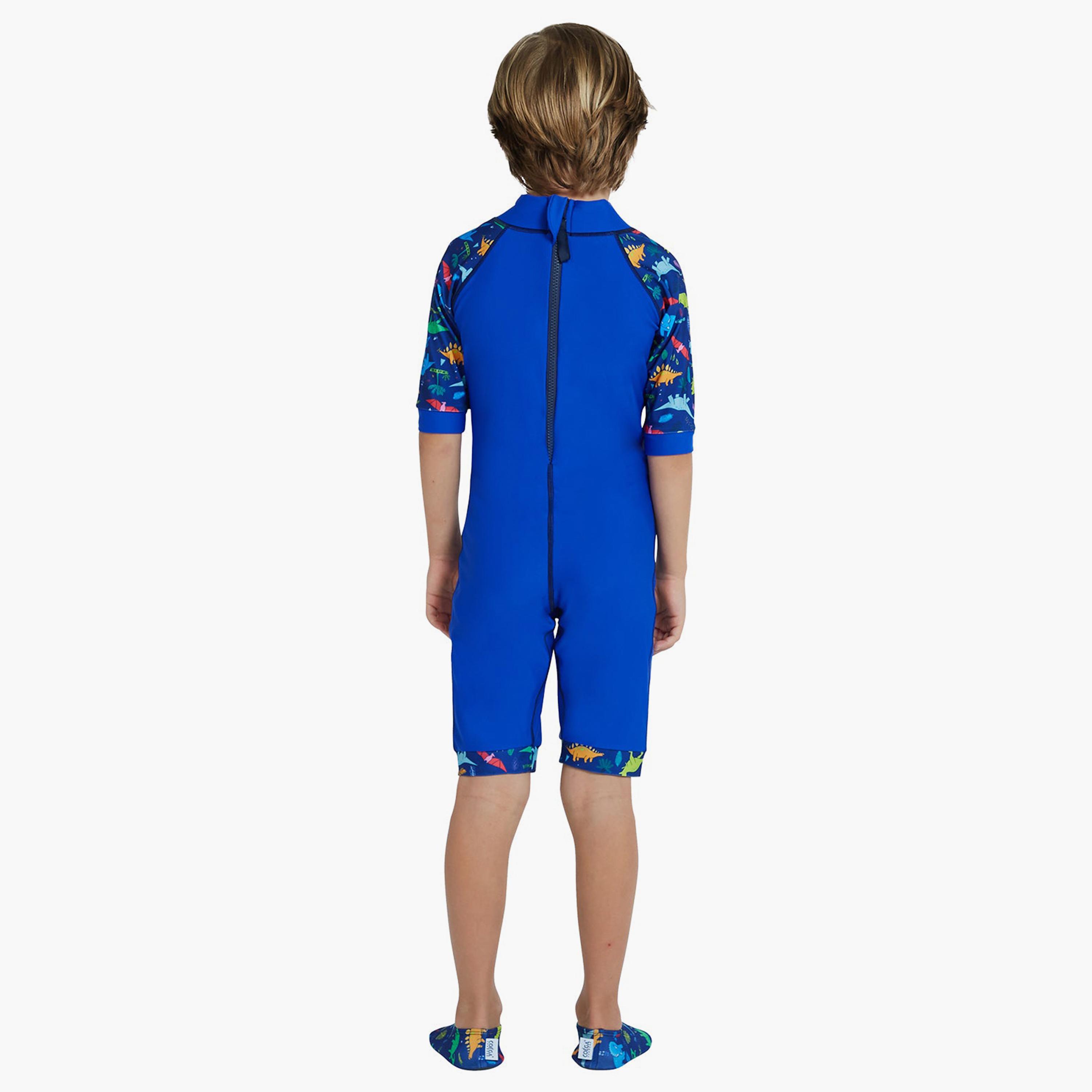 COEGA Boy's One-Piece Swimsuit, Blue Playing Dinos-boys-clothing-sportswear-swimwear-image-2
