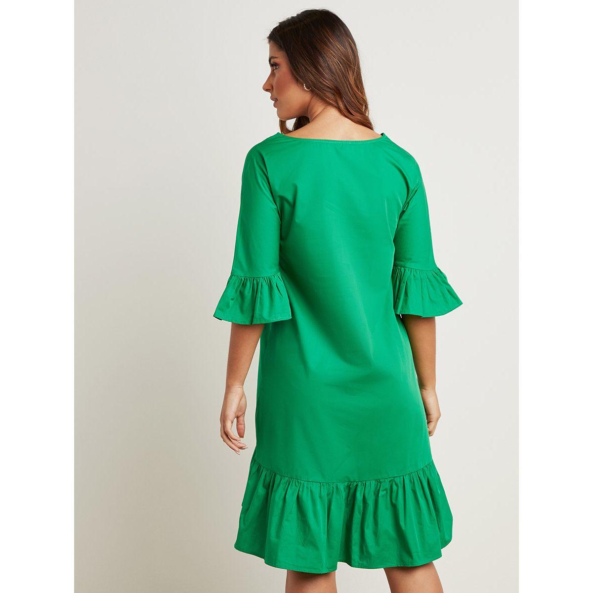 Styli Frill Hem Embroidered Detail Midi Dress with 3/4 Sleeves-women-clothing-dresses-image-2