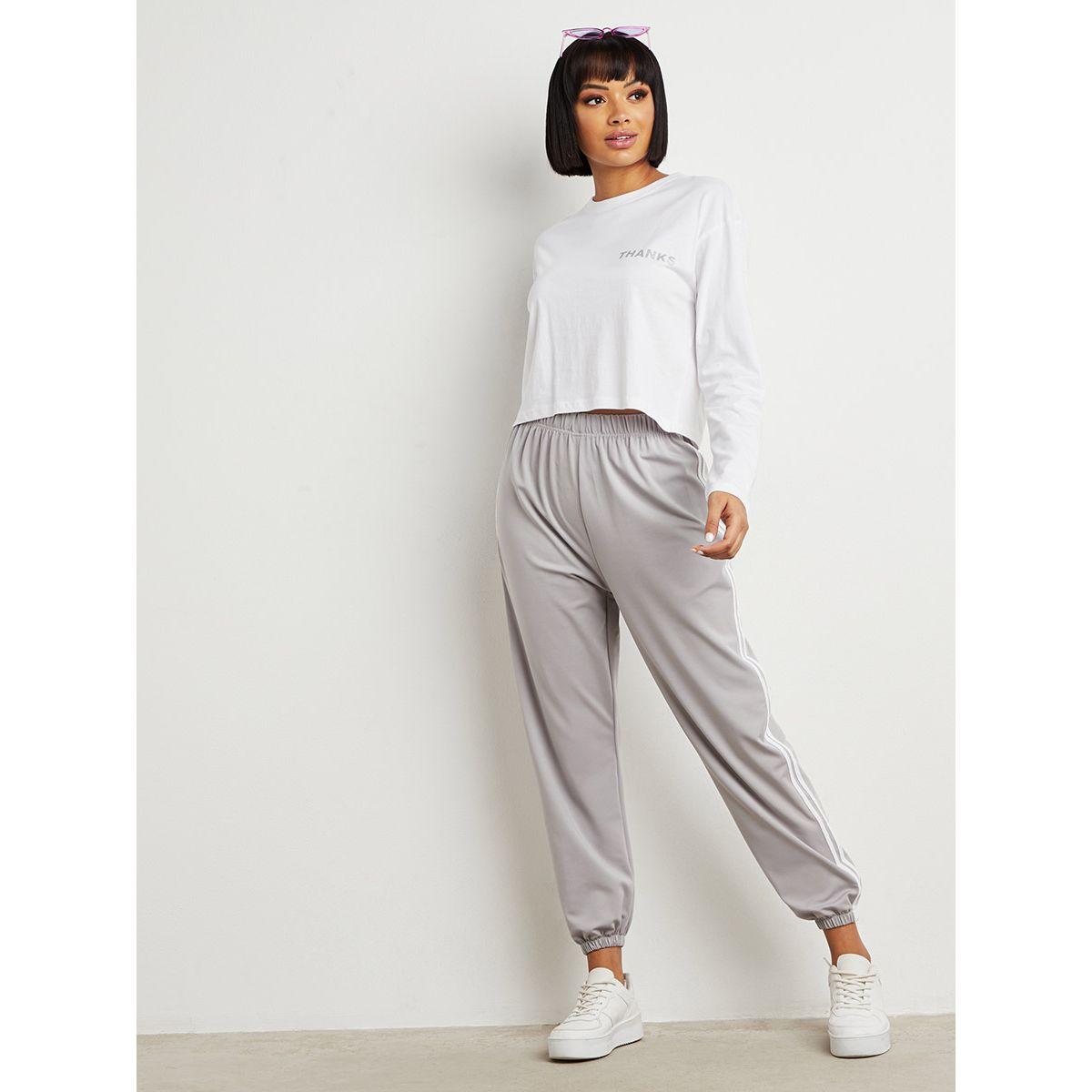 Styli Thanks Slogan Printed Drop Shoulder Boxy Crop T-shirt-women-clothing-tshirts-image-2