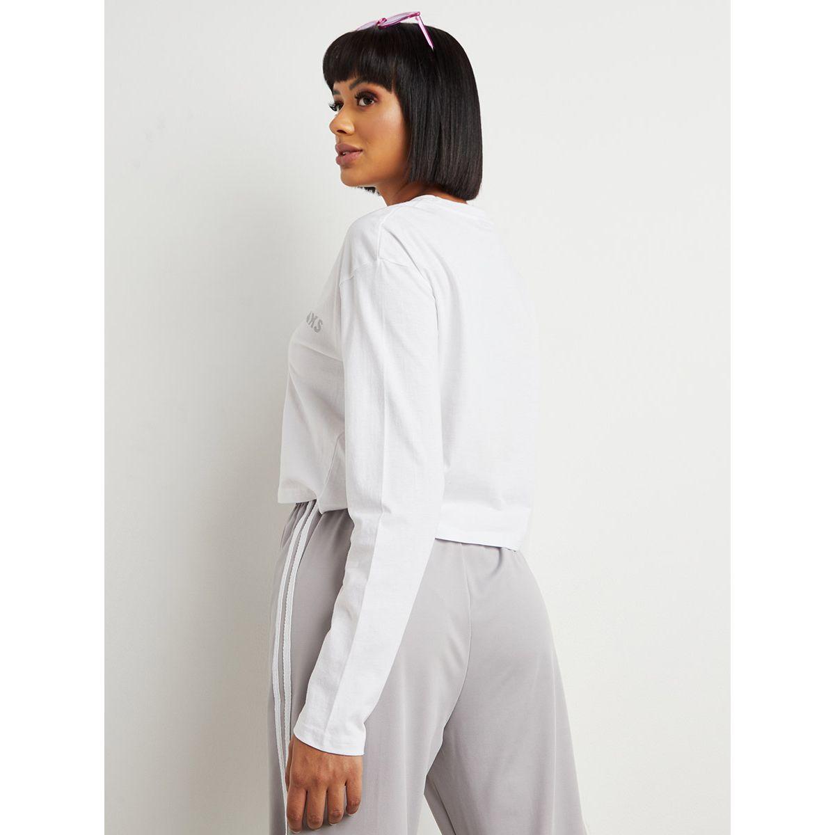Styli Thanks Slogan Printed Drop Shoulder Boxy Crop T-shirt-women-clothing-tshirts-image-4