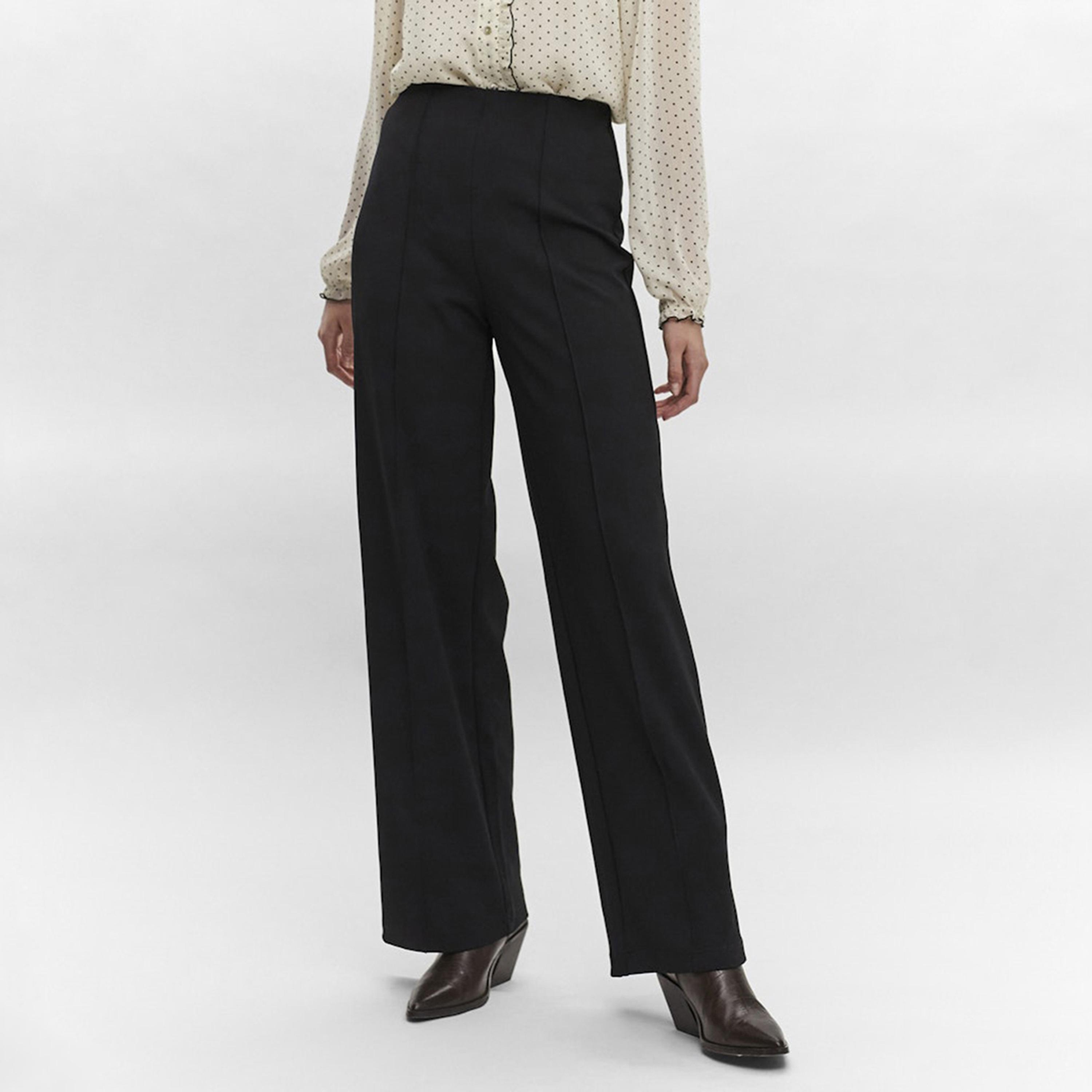 Vero Moda Black Concealed Zip Wide Leg Women's Trousers-women-clothing-bottoms-trousers-image-1