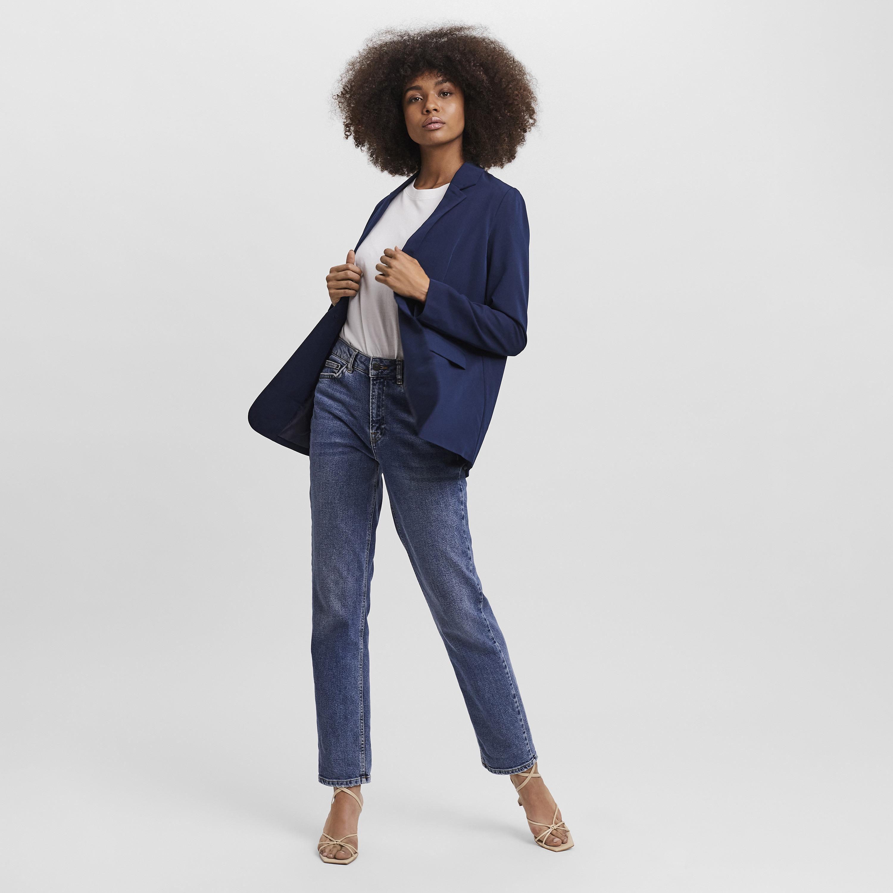 Vero Moda Blue Lapel Collared Single Breasted Women's Blazer-women-clothing-coatsandjackets-blazers-image-2
