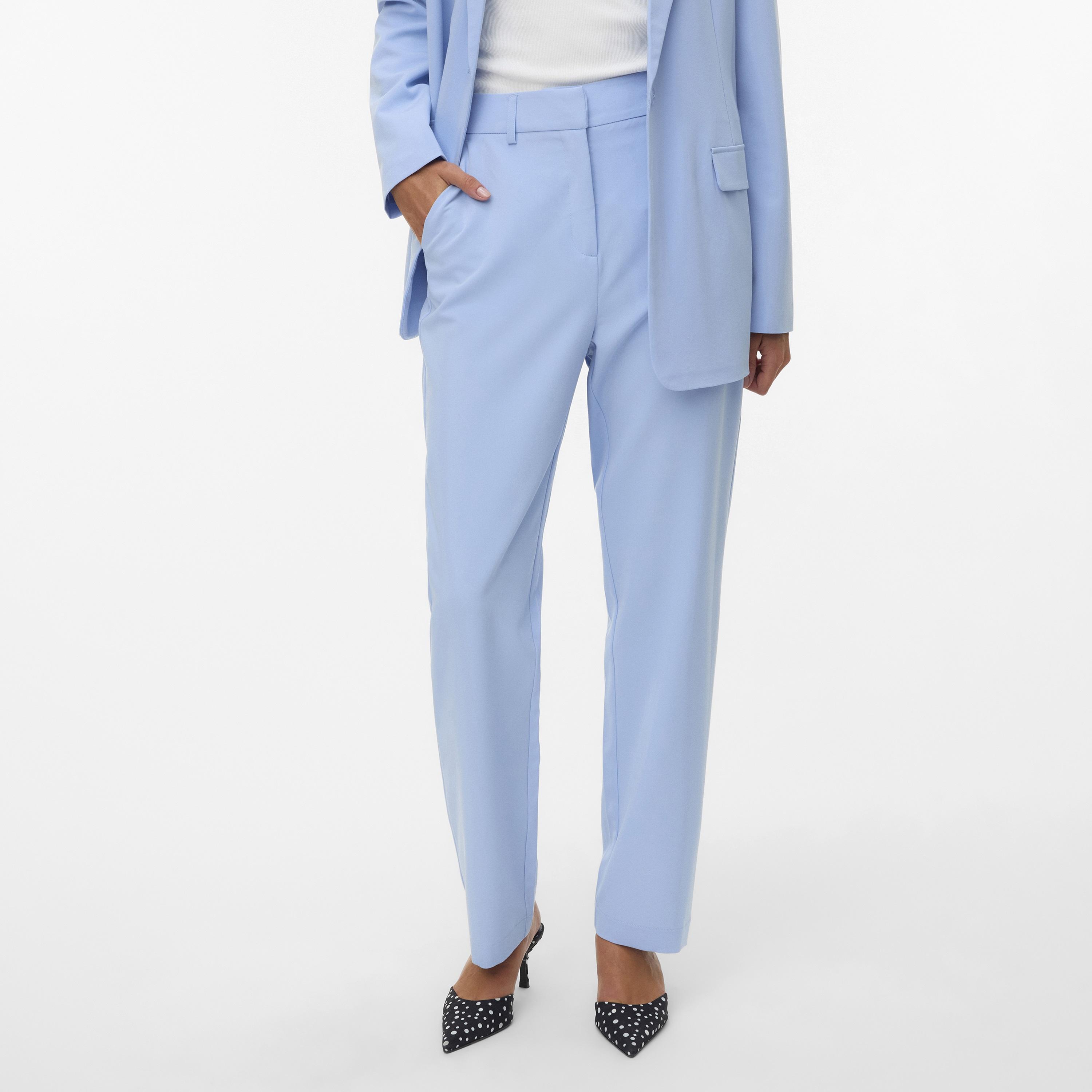 Vero Moda Blue Zip Fly Straight Women's Trousers-women-clothing-trousers-image-1
