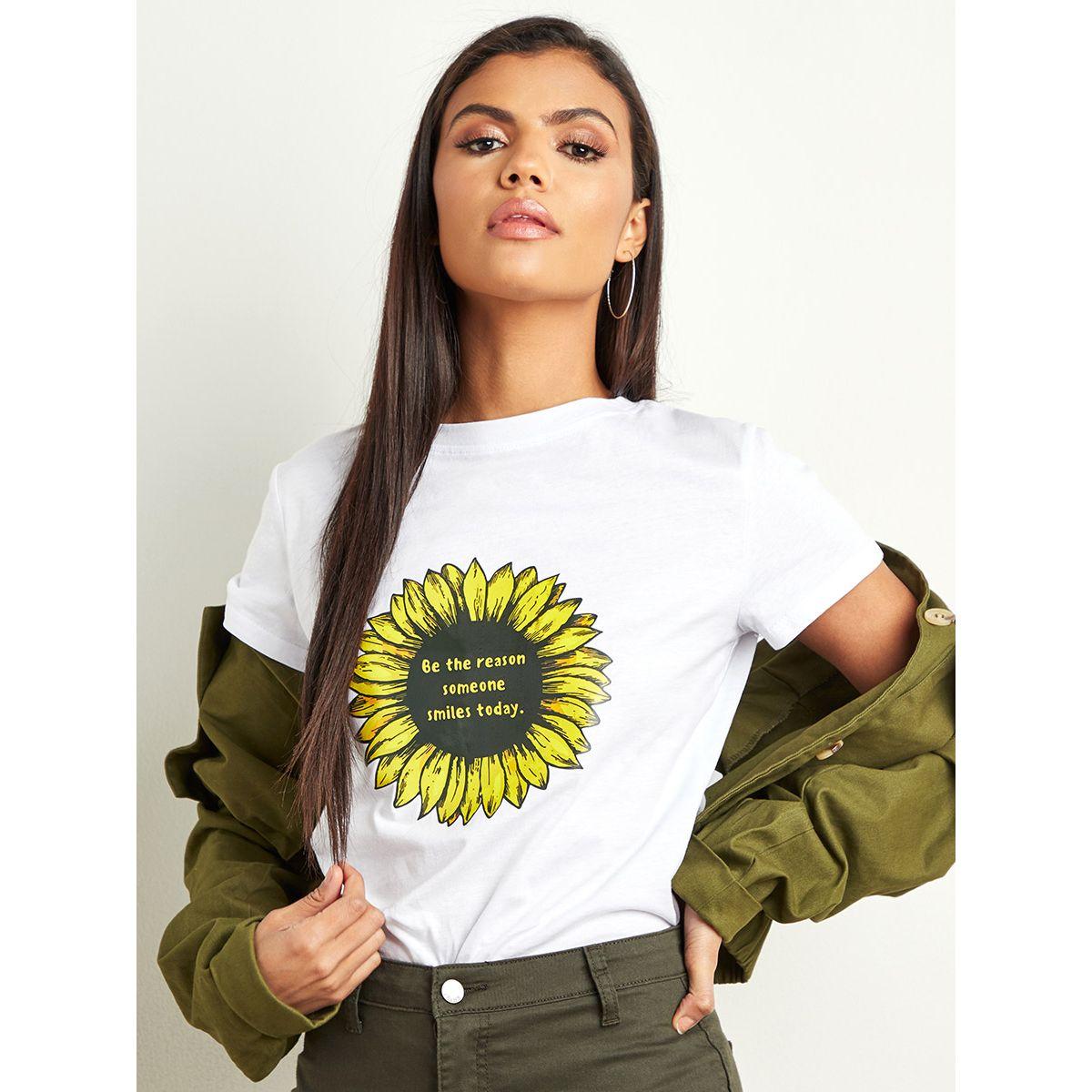 Styli Sunflower Graphic Printed Regular Fit T-shirt-women-clothing-tshirts-image-1