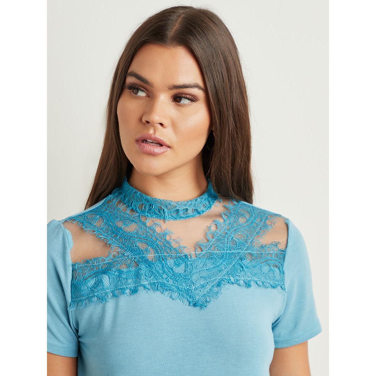 Styli Solid High Neck Lace Detail Top-women-clothing-shirtsandblouses-blouses-image-2