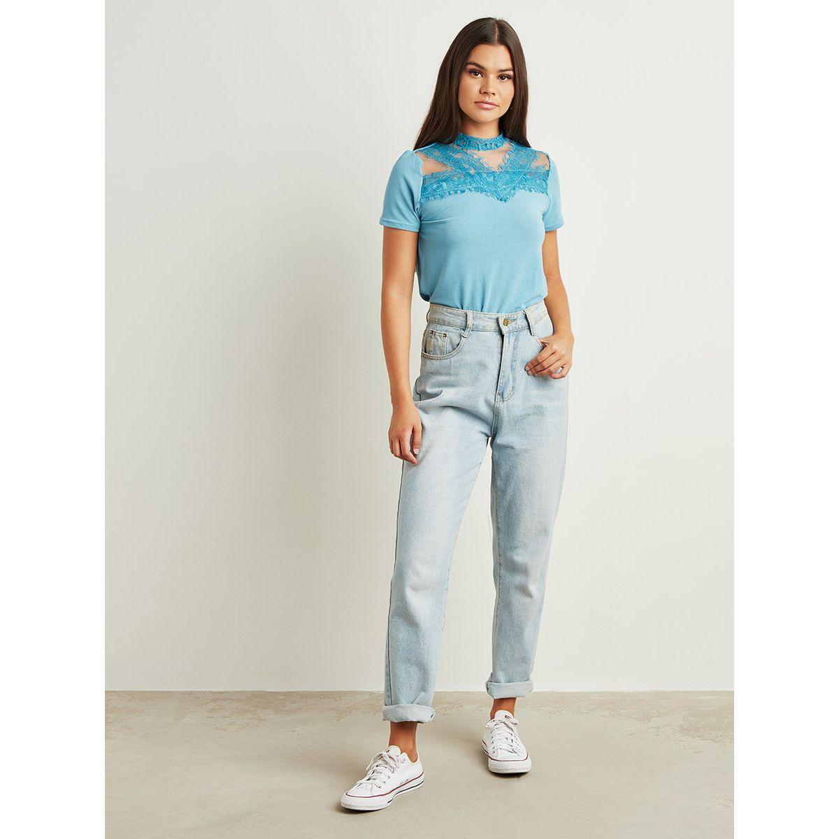 Styli Solid High Neck Lace Detail Top-women-clothing-shirtsandblouses-blouses-image-4