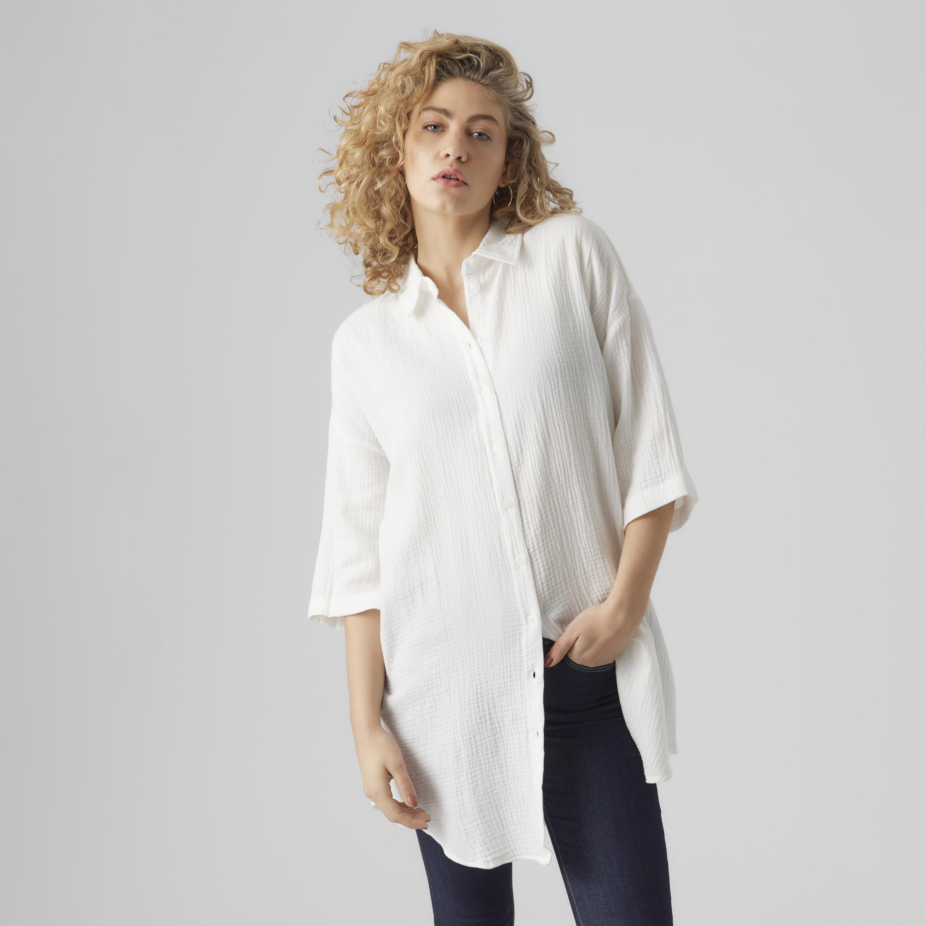 Vero Moda Textured Pointed Collar Dropped Sleeves Women's Overshirt-women-clothing-shirtsandblouses-shirts-image-1