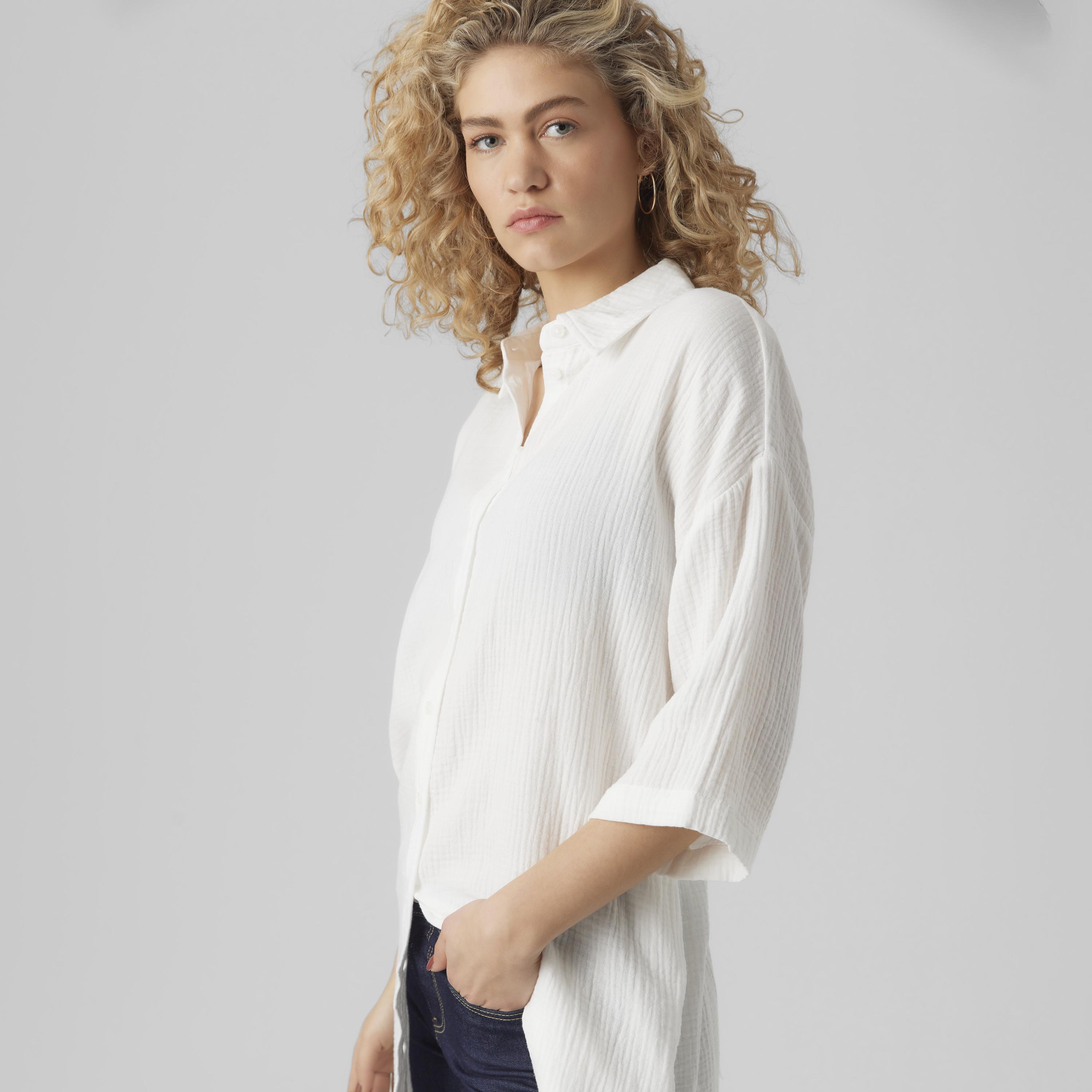 Vero Moda Textured Pointed Collar Dropped Sleeves Women's Overshirt-women-clothing-shirtsandblouses-shirts-image-4