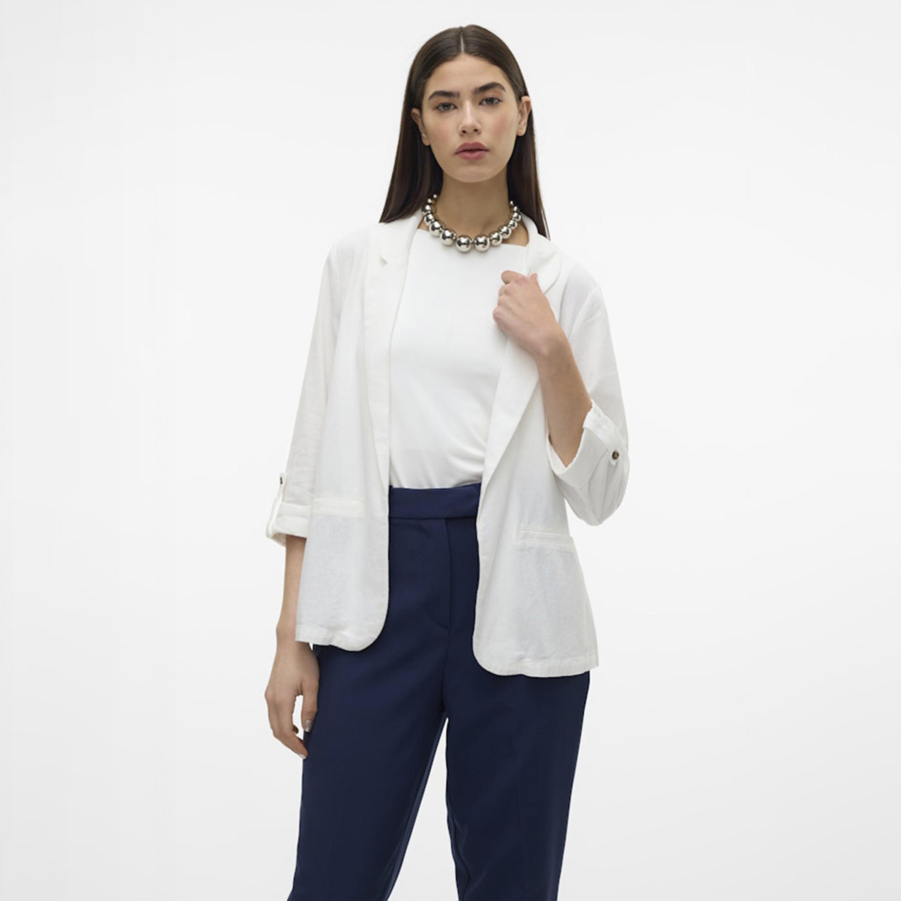 بليزر نسائي بياقة "لابيل" وأكمام قابلة للطي من فيرو مودا-women-clothing-coatsandjackets-blazers-image-9