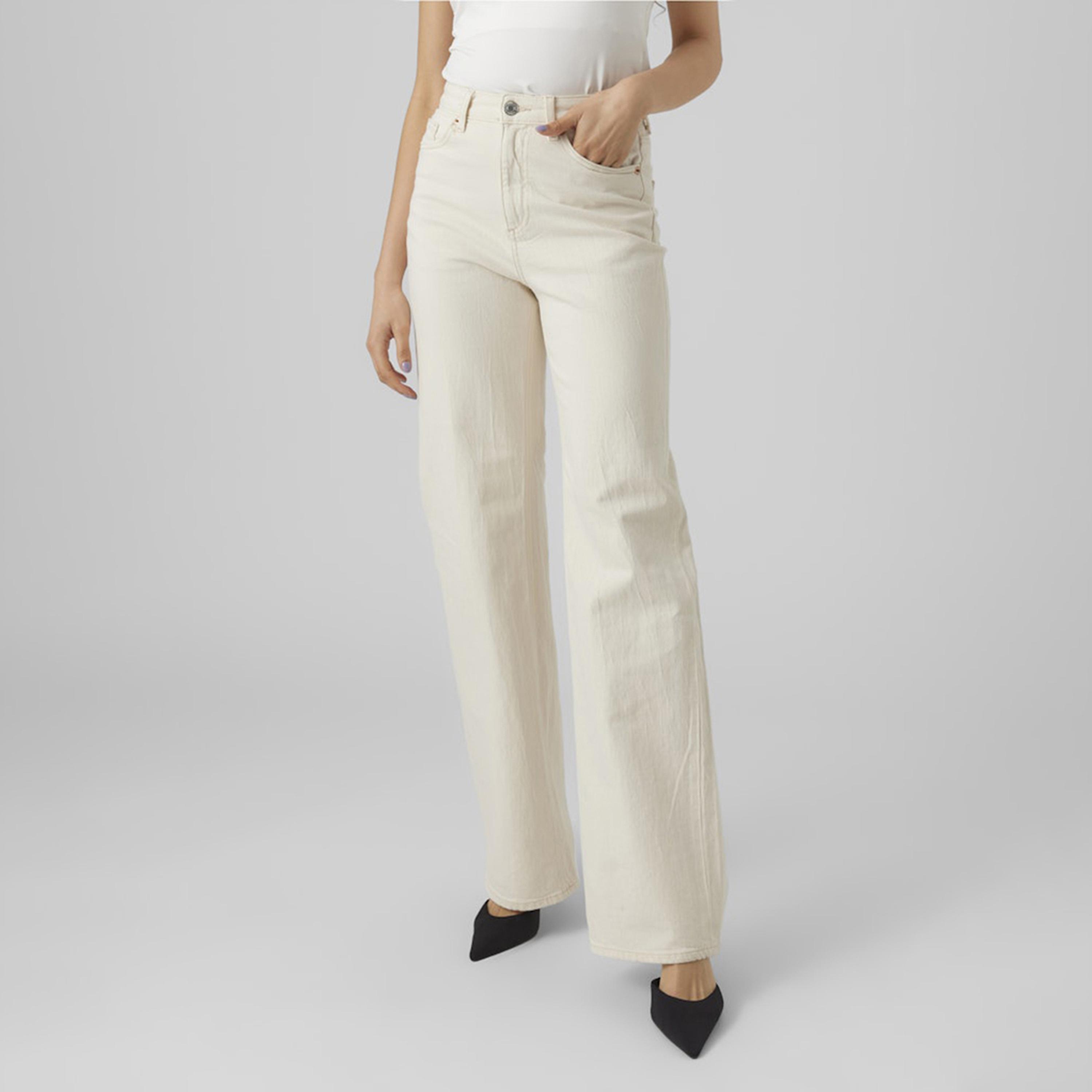 Vero Moda Ecru Button and Zip Fly Wide Leg Women's Jeans-women-clothing-bottoms-jeans-image-1