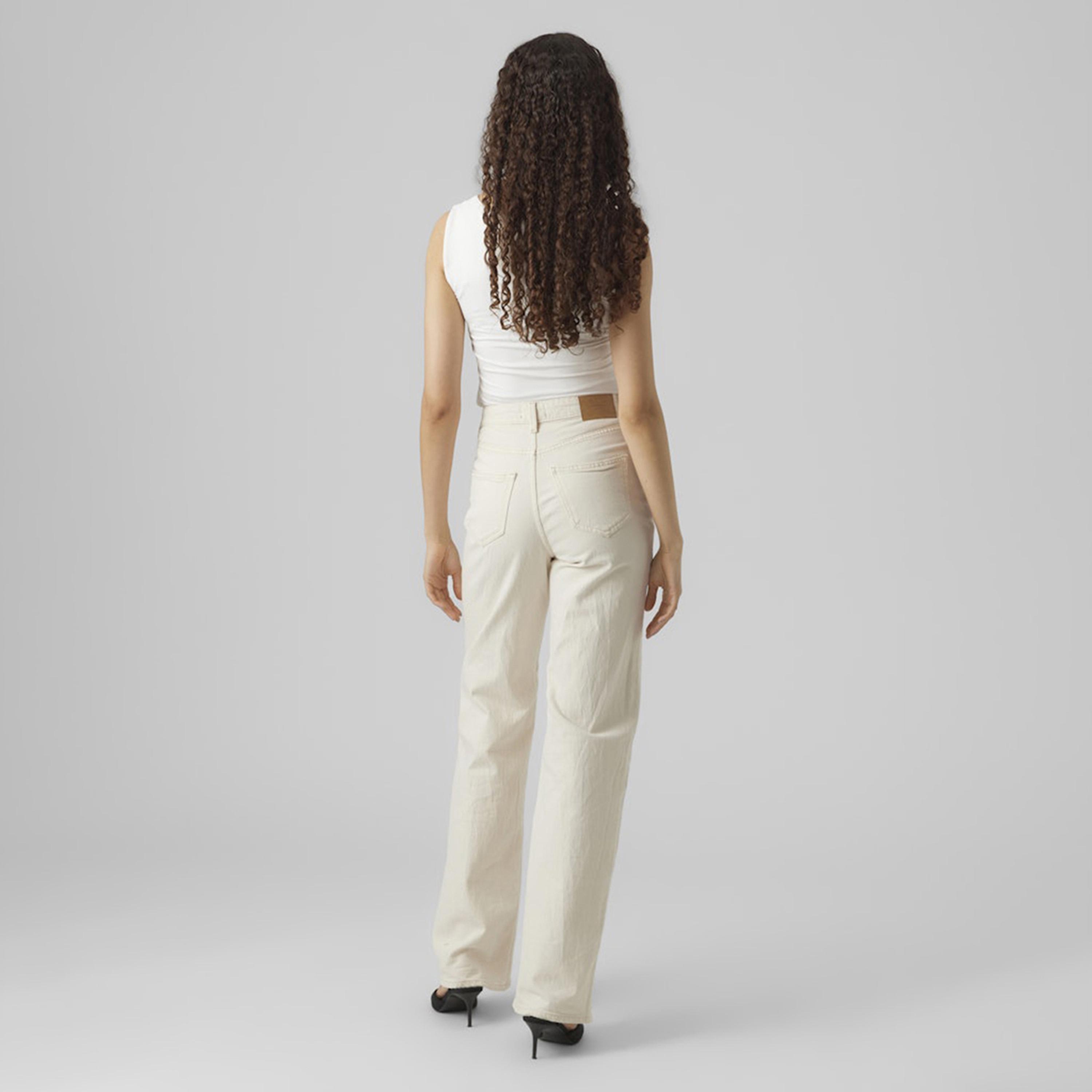 Vero Moda Ecru Button and Zip Fly Wide Leg Women's Jeans-women-clothing-bottoms-jeans-image-3