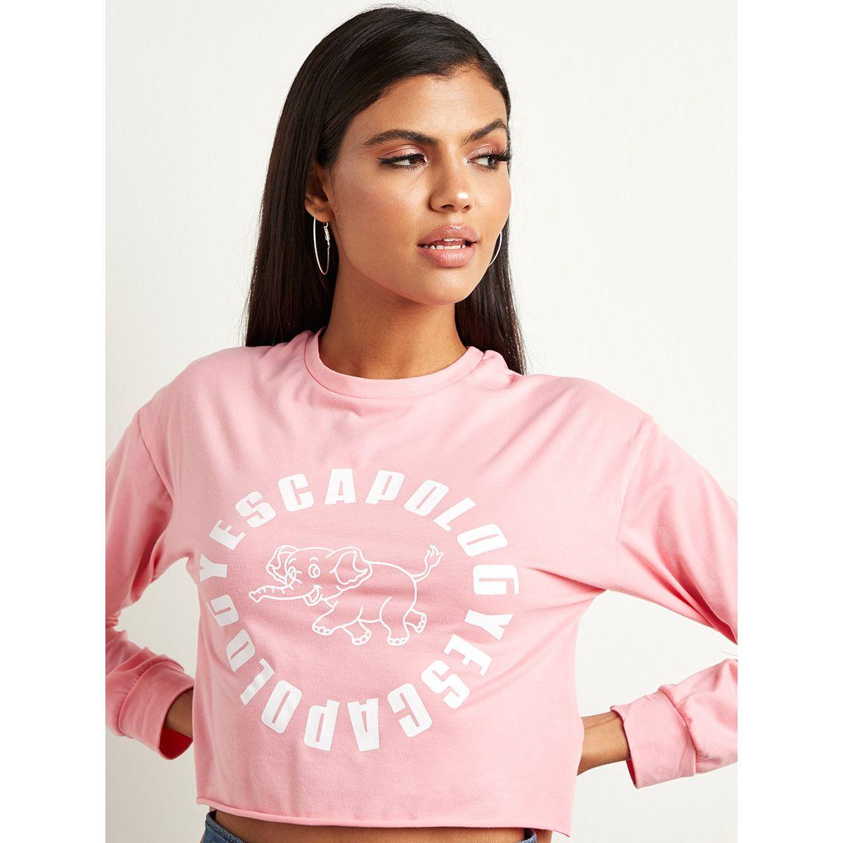 Styli Escapology Slogan Printed Raw Hem Crop T-shirt-women-clothing-tshirts-image-2