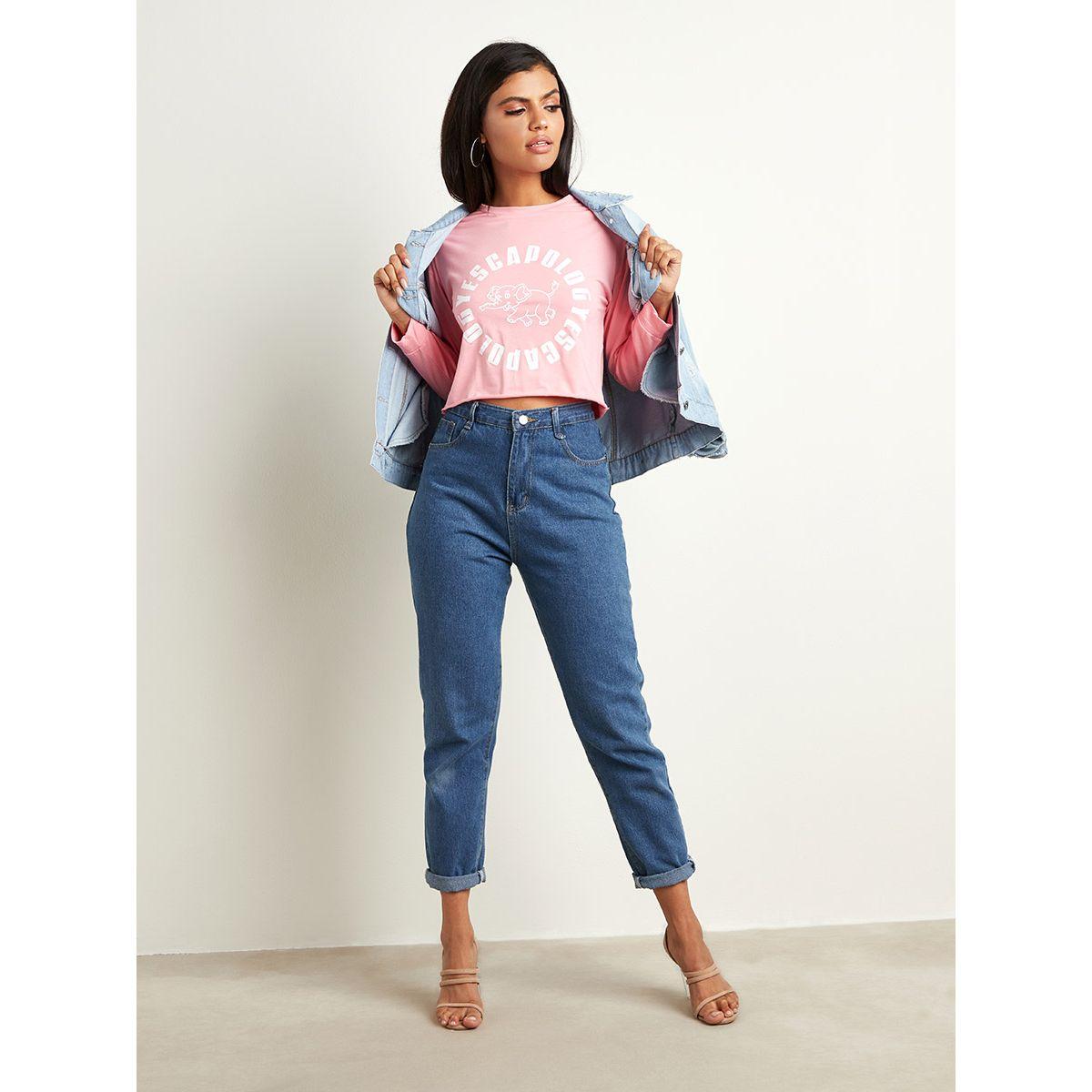 Styli Escapology Slogan Printed Raw Hem Crop T-shirt-women-clothing-tshirts-image-3