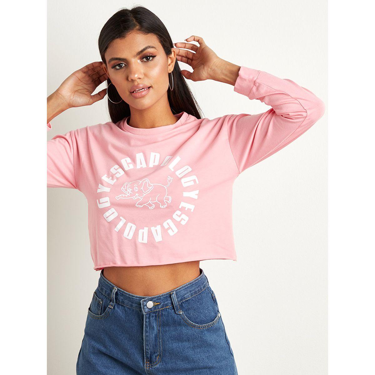Styli Escapology Slogan Printed Raw Hem Crop T-shirt-women-clothing-tshirts-image-4