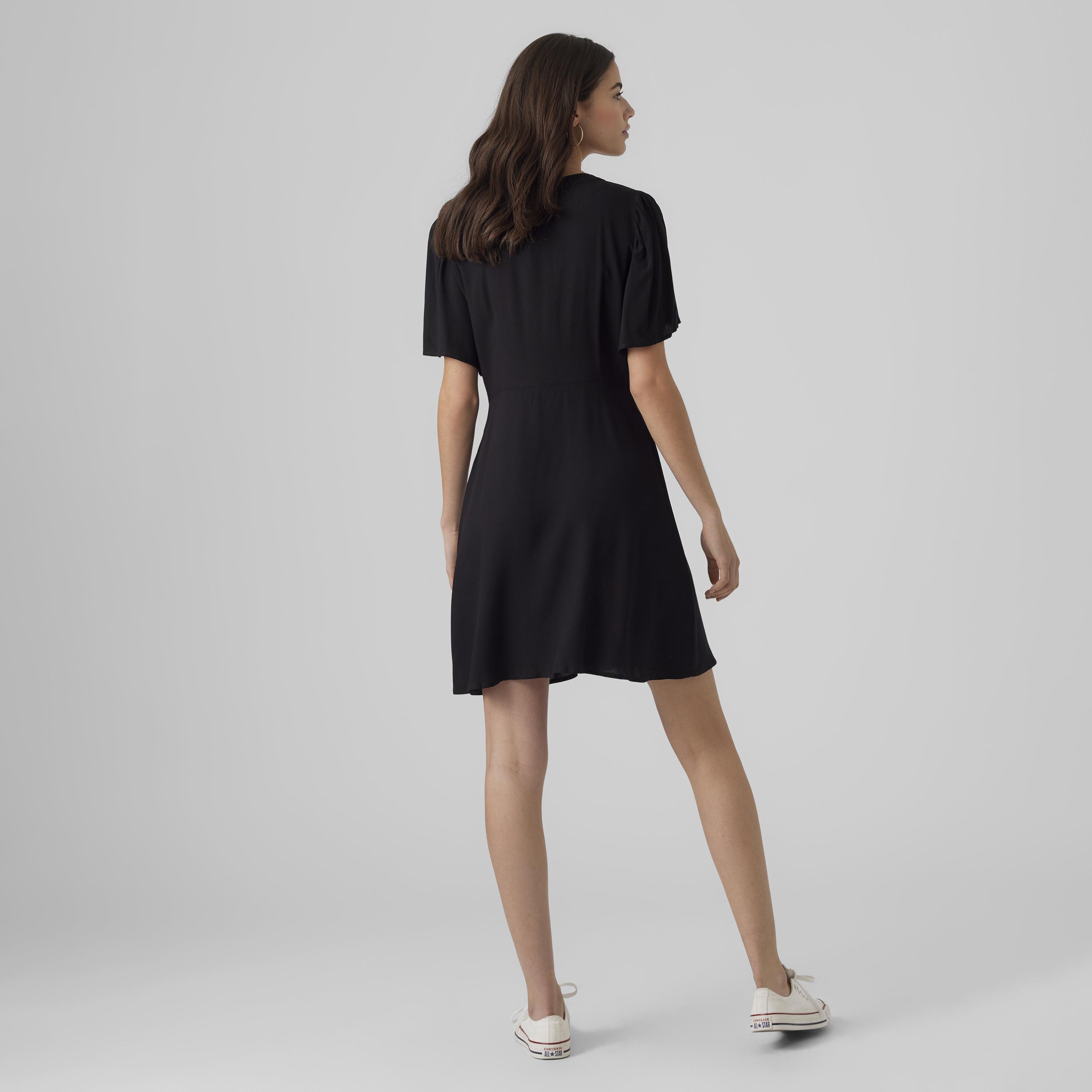 فستان قصير حريمي بأكمام فلاتر سود من فيرو مودا-women-clothing-dresses-image-3