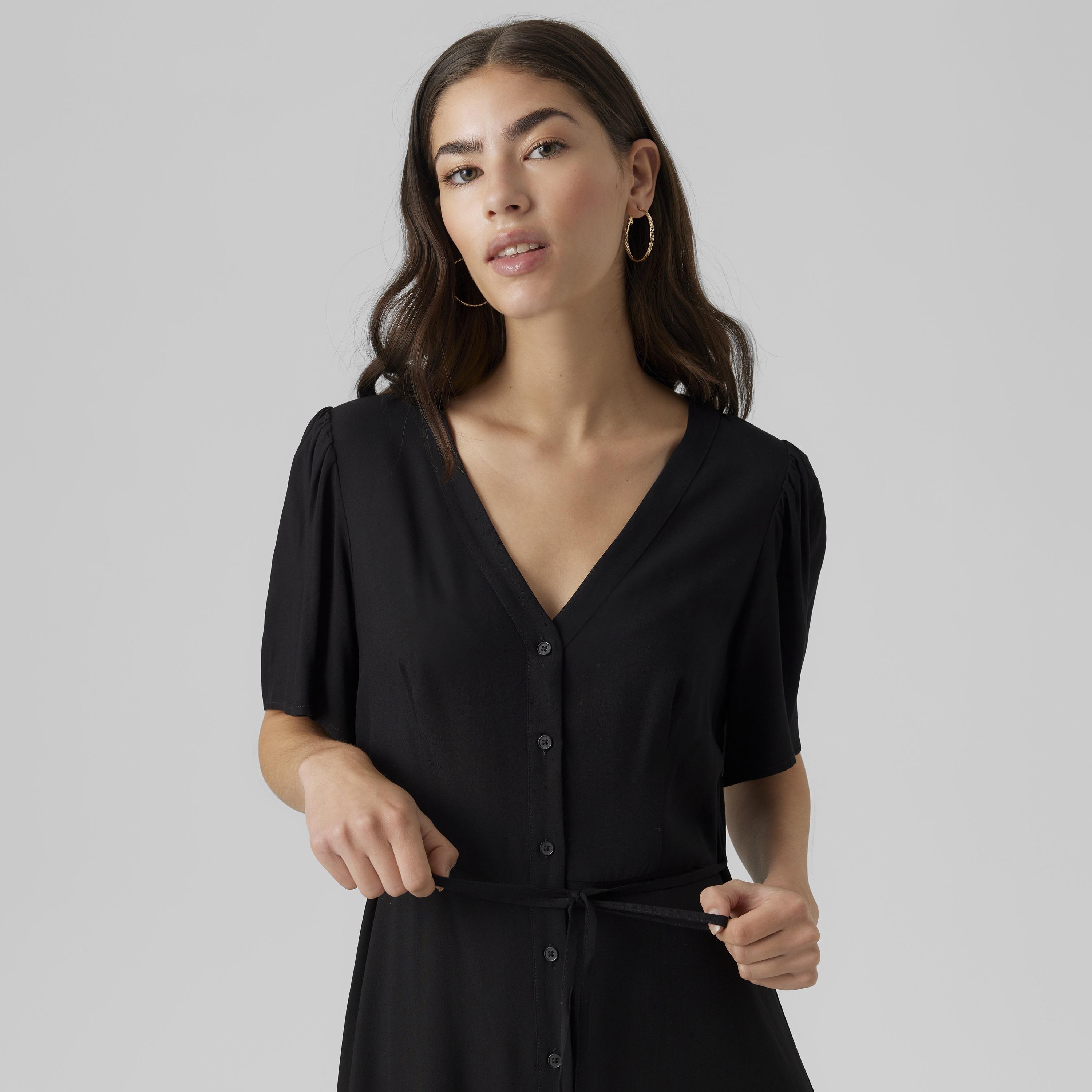 فستان قصير حريمي بأكمام فلاتر سود من فيرو مودا-women-clothing-dresses-image-4