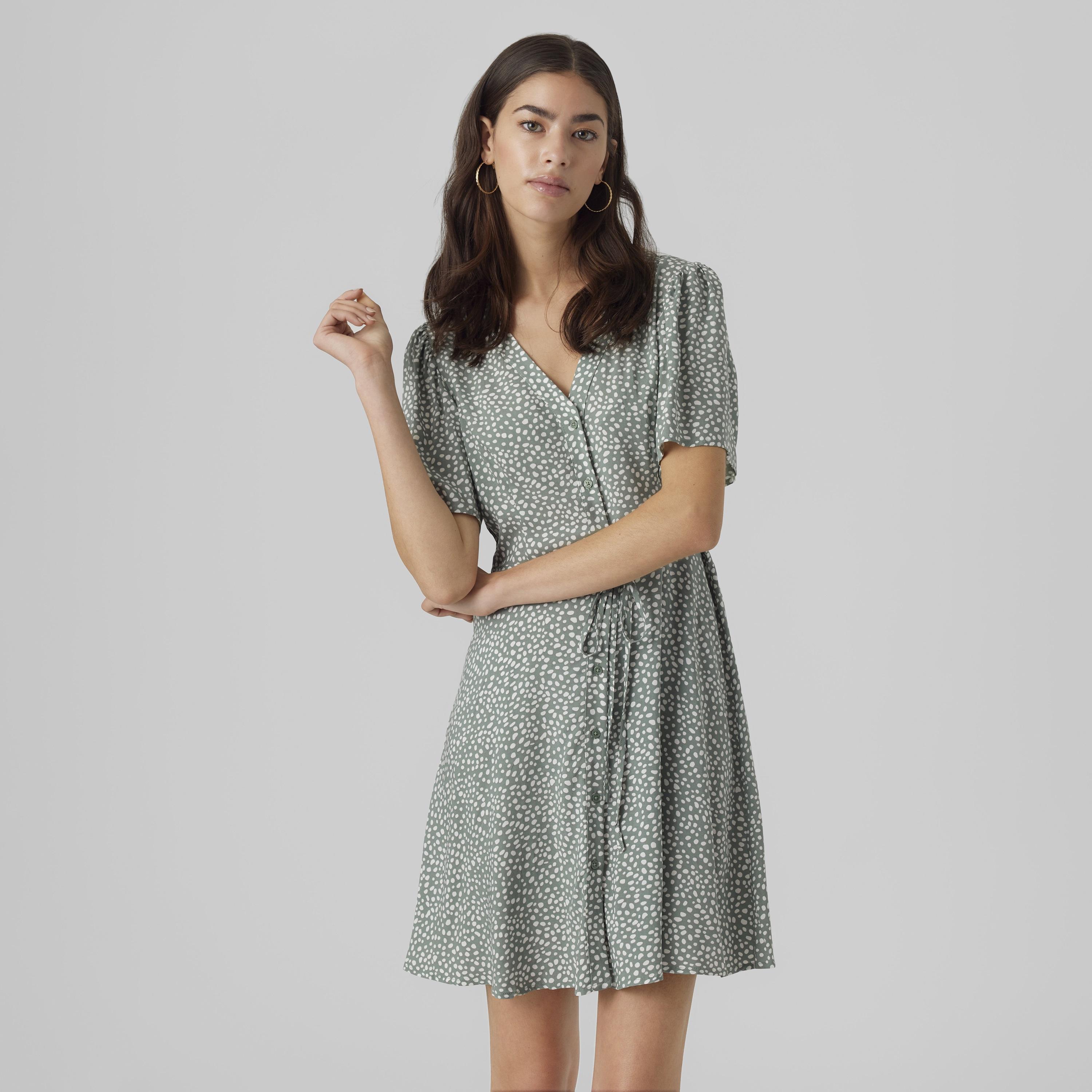 Vero Moda Dalmatian Print Flutter Sleeves Women's Mini Dress-women-clothing-dresses-image-1
