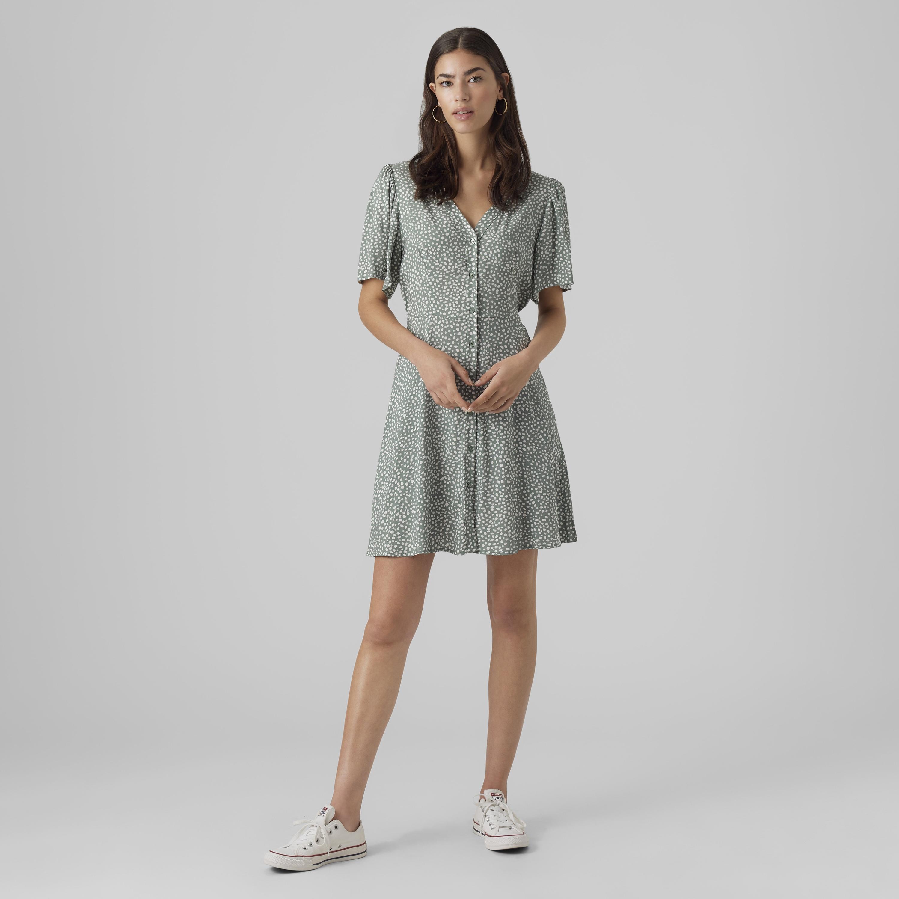 Vero Moda Dalmatian Print Flutter Sleeves Women's Mini Dress-women-clothing-dresses-image-2
