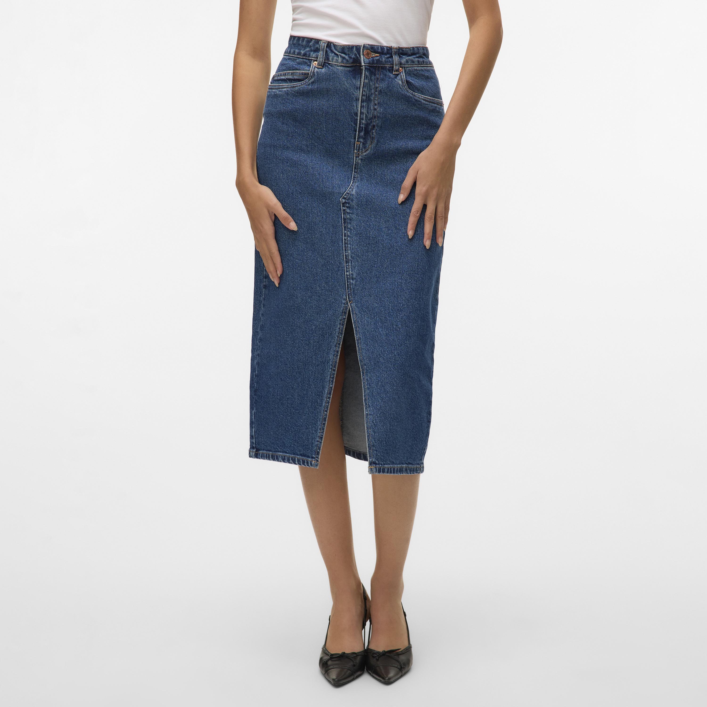 Vero Moda Blue Cotton Pencil Women's Midi Skirt-women-clothing-skirts-image-1