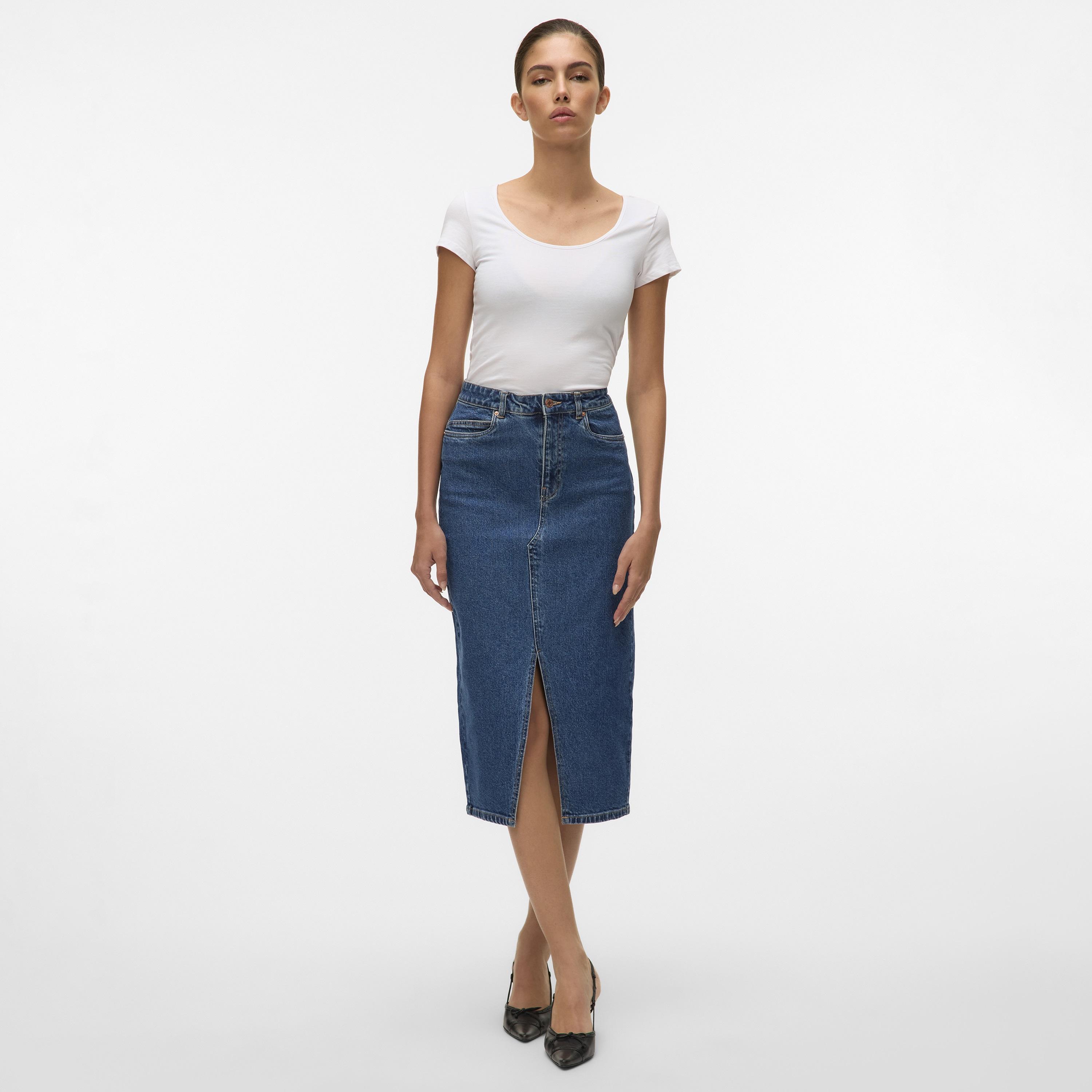 Vero Moda Blue Cotton Pencil Women's Midi Skirt-women-clothing-skirts-image-2