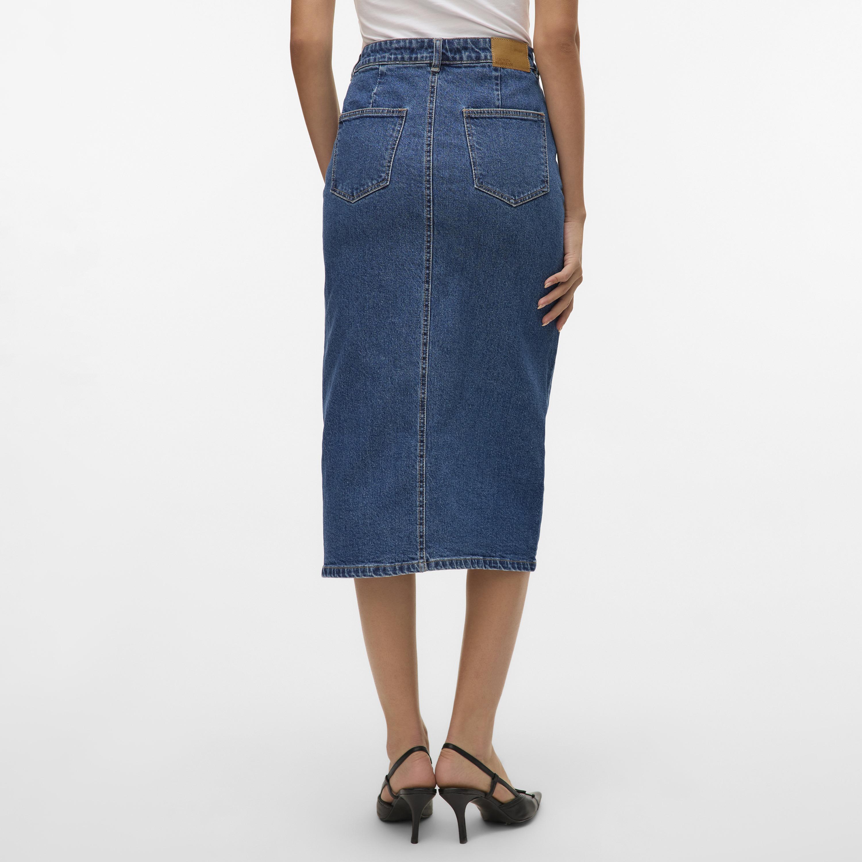 Vero Moda Blue Cotton Pencil Women's Midi Skirt-women-clothing-skirts-image-3