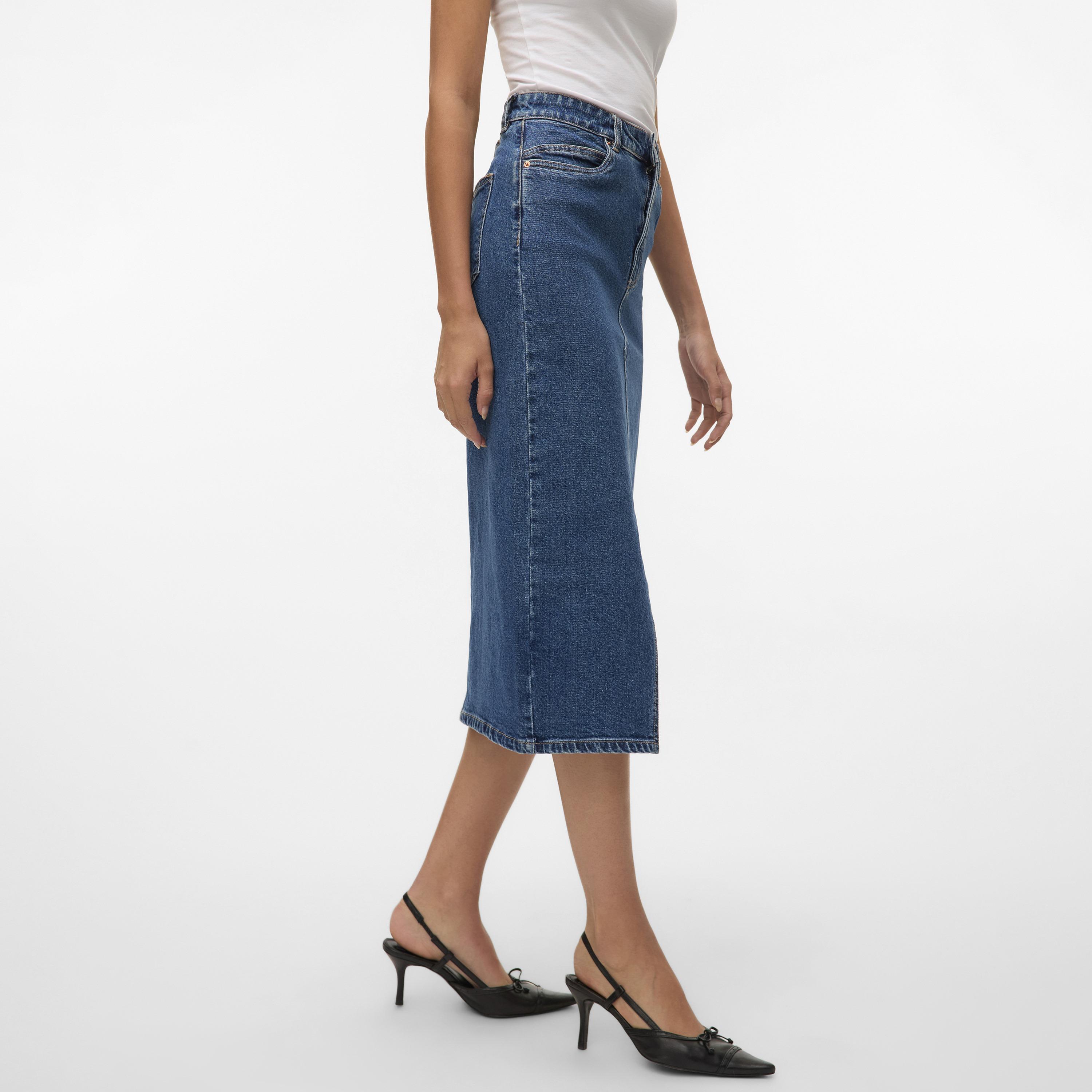 Vero Moda Blue Cotton Pencil Women's Midi Skirt-women-clothing-skirts-image-4