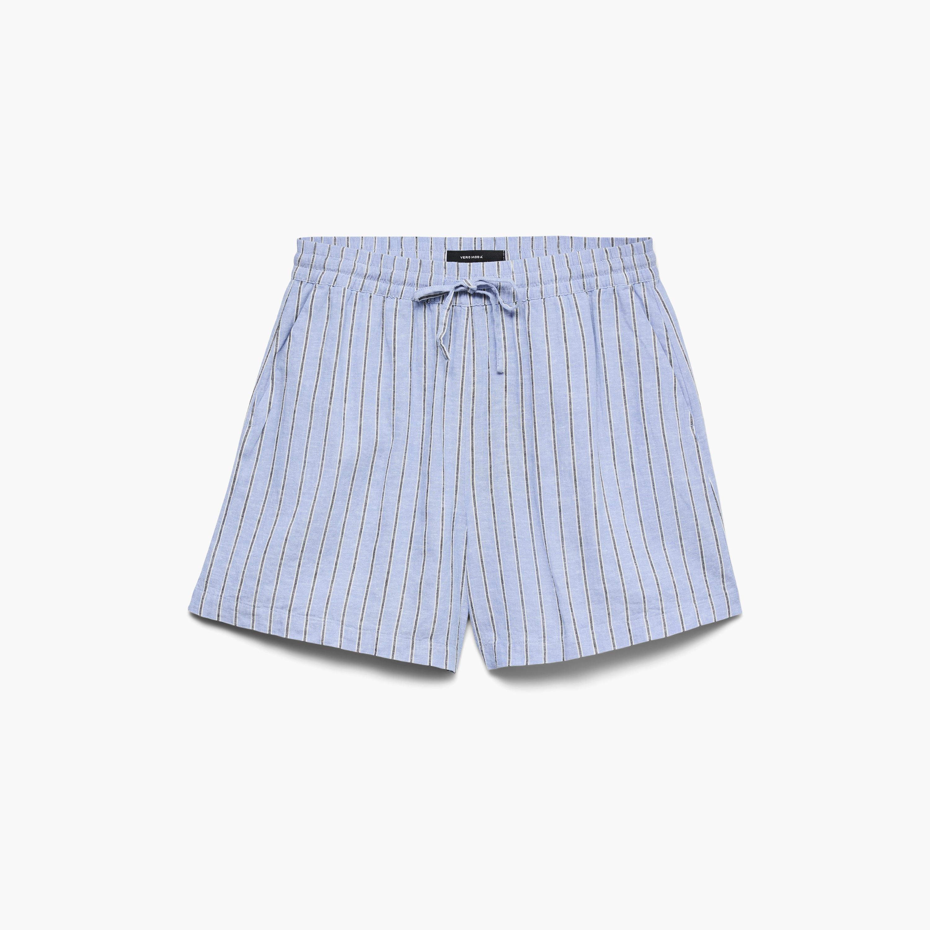 شورت حريمي مخطط أزرق بخصر برباط من فيرو مودا-women-clothing-shorts-image-5