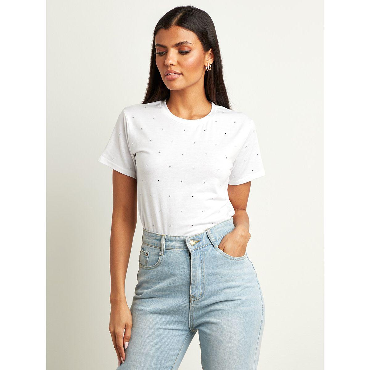 Styli All Over Diamante Detail Regular Fit T-shirt-women-clothing-tshirts-image-1