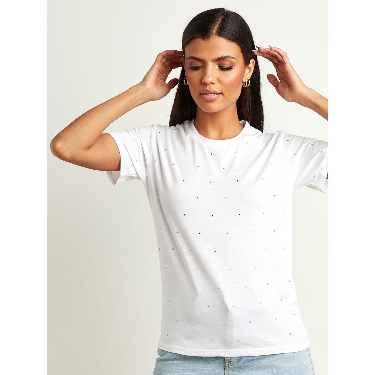 Styli All Over Diamante Detail Regular Fit T-shirt-women-clothing-tshirts-image-2