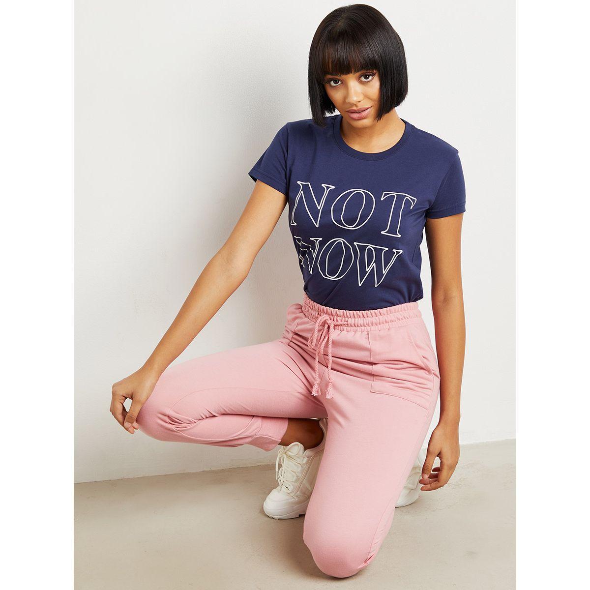 Styli Not Now Slogan Print Regular Fit T-shirt-women-clothing-tshirts-image-4