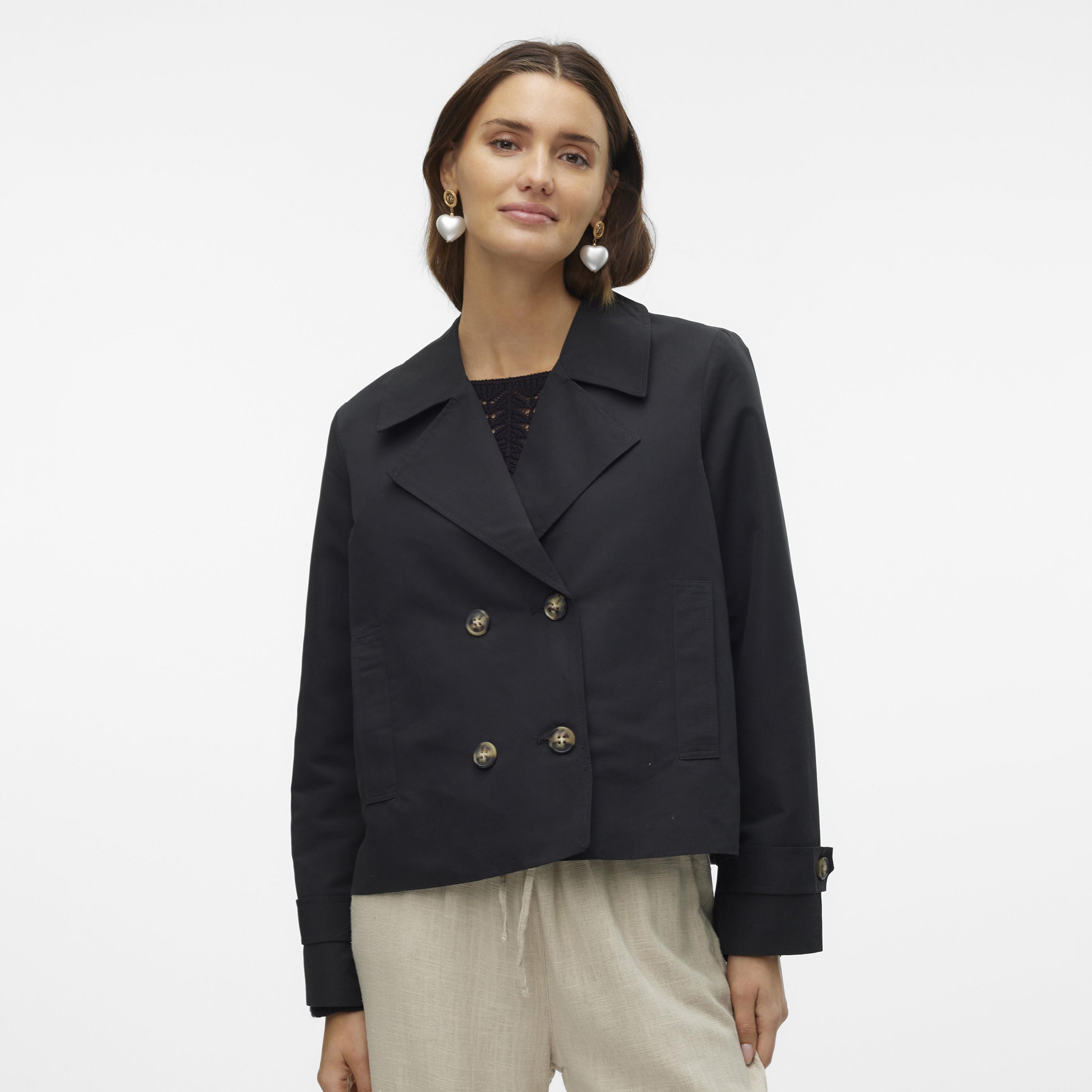 جاكيت حريمي بياقة مطوية وصف مزدوج من فيرو مودا باللون الأسود-women-clothing-coatsandjackets-jackets-image-1