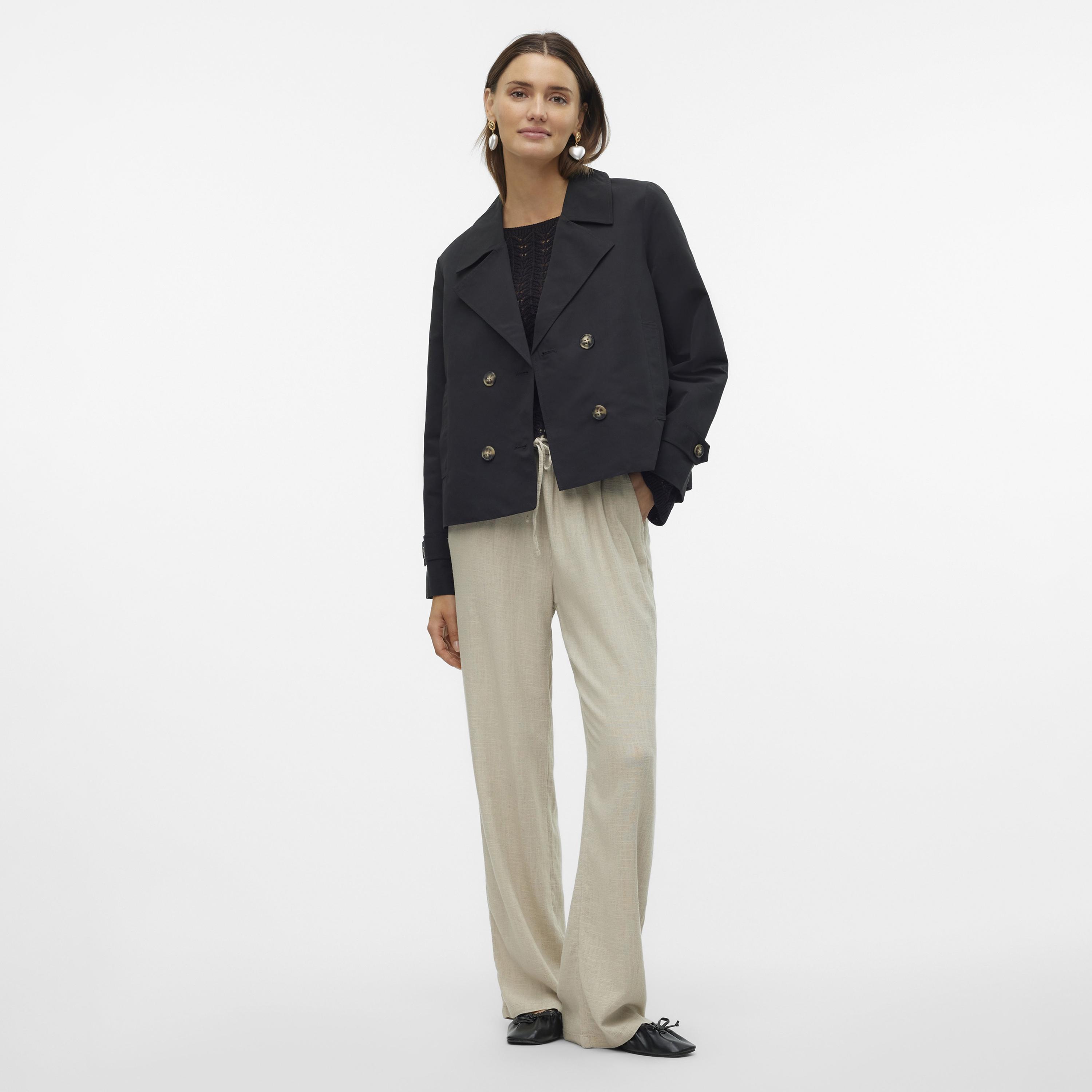 جاكيت حريمي بياقة مطوية وصف مزدوج من فيرو مودا باللون الأسود-women-clothing-coatsandjackets-jackets-image-2